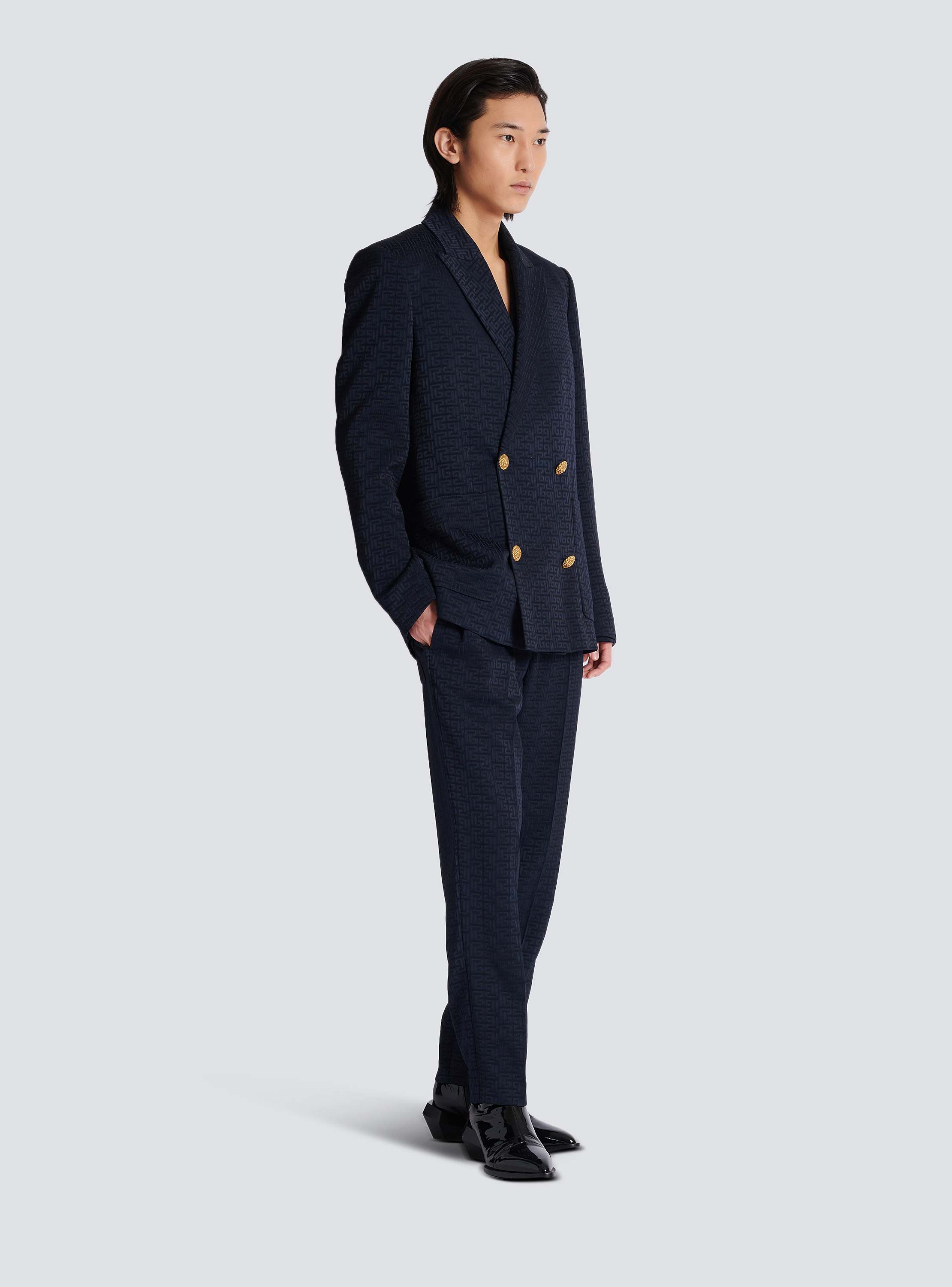 PB Labyrinth satin jacquard blazer navy - Men | BALMAIN