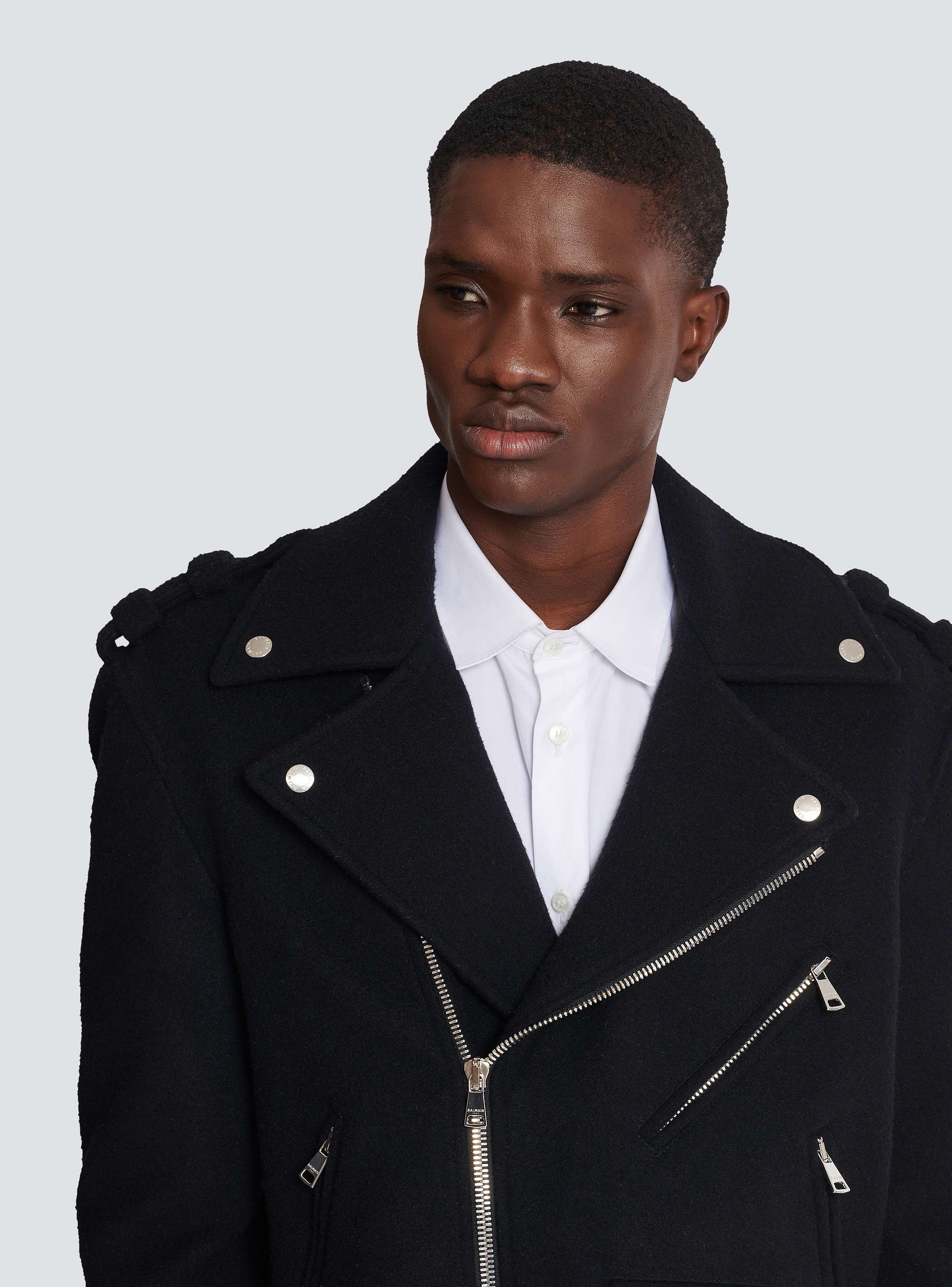Biker jacket in felted wool - Men | BALMAIN