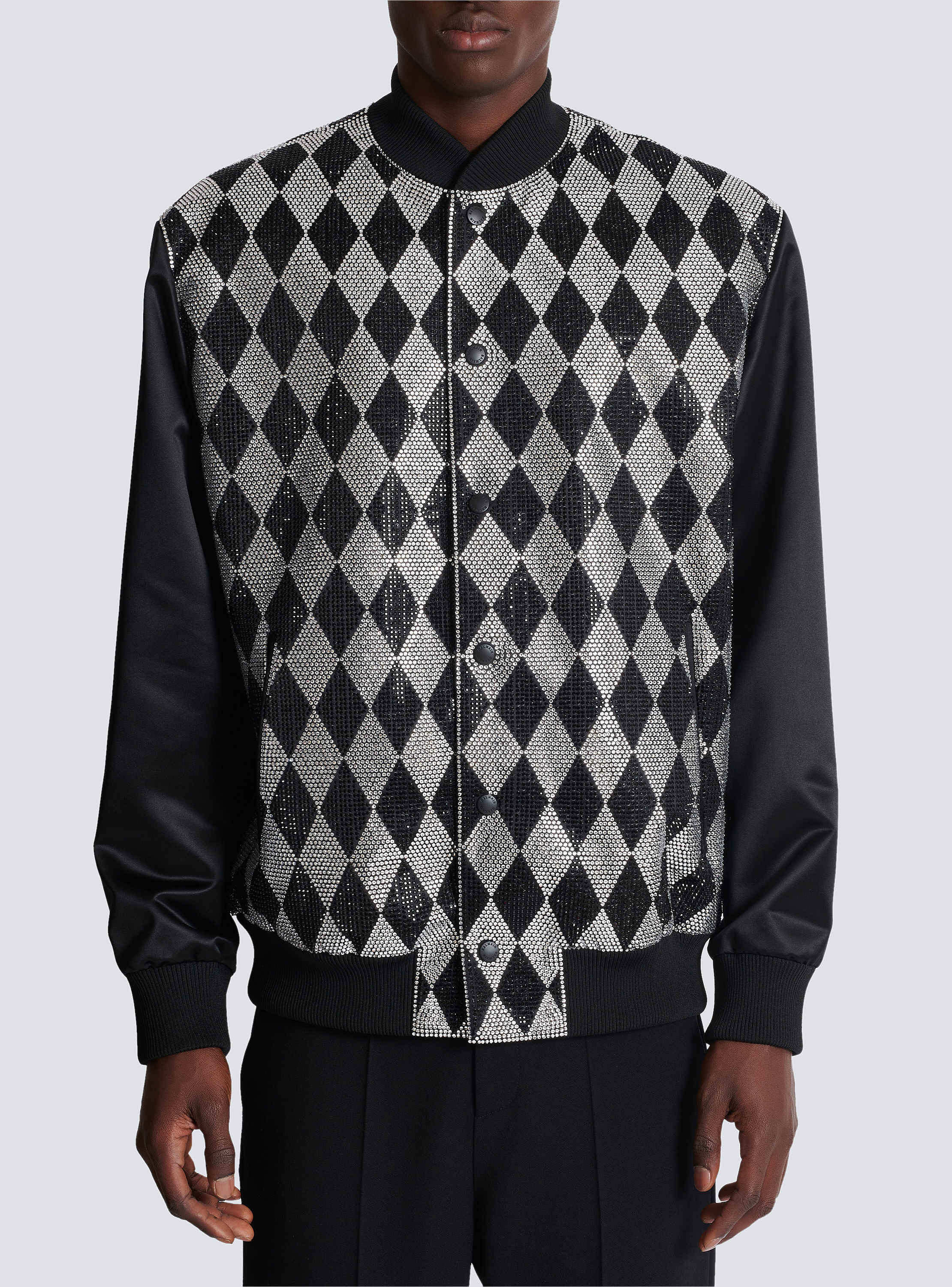 Diamond satin bomber jacket with rhinestones black - Men
