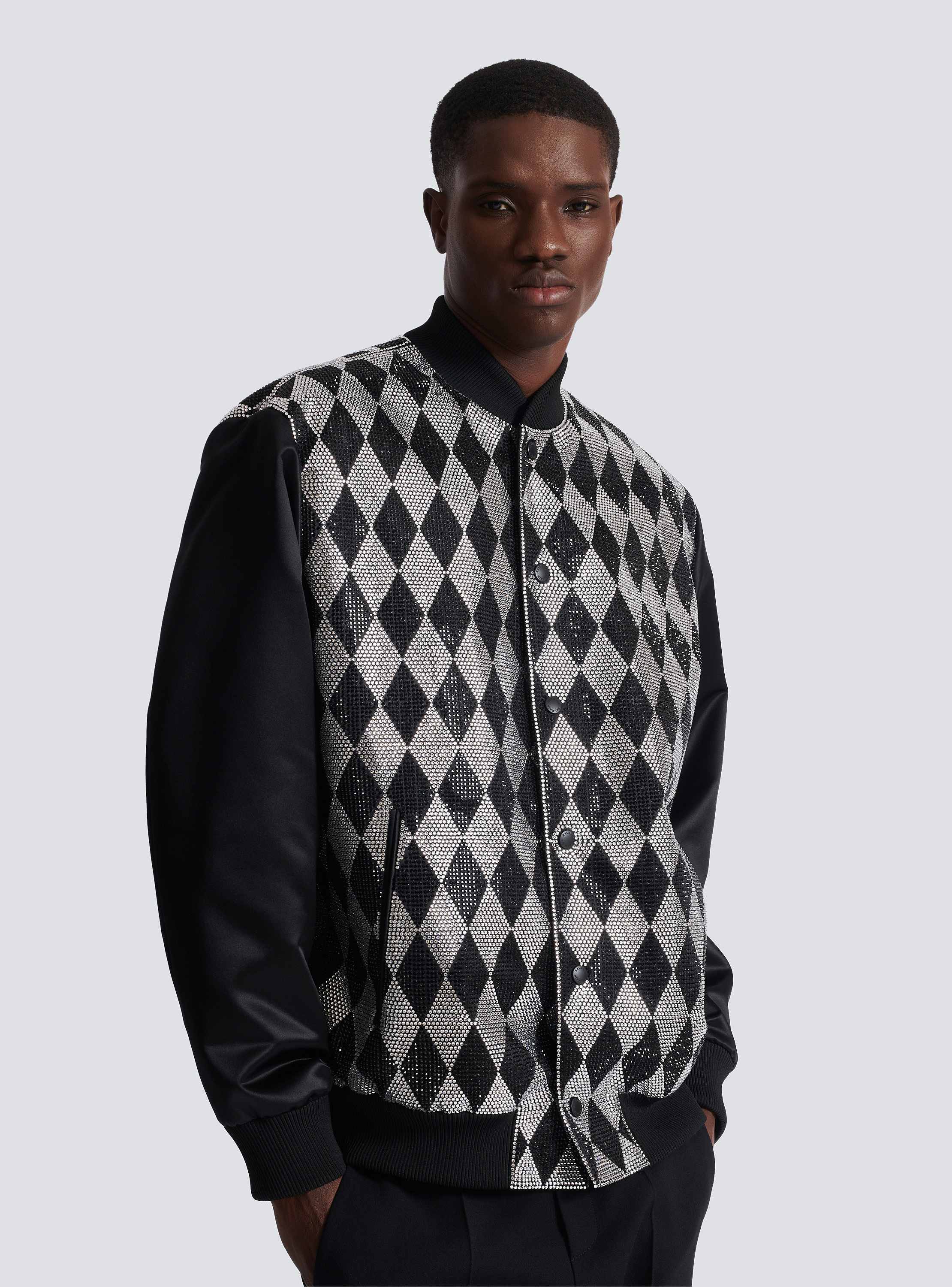 Diamond satin bomber jacket with rhinestones black - Men