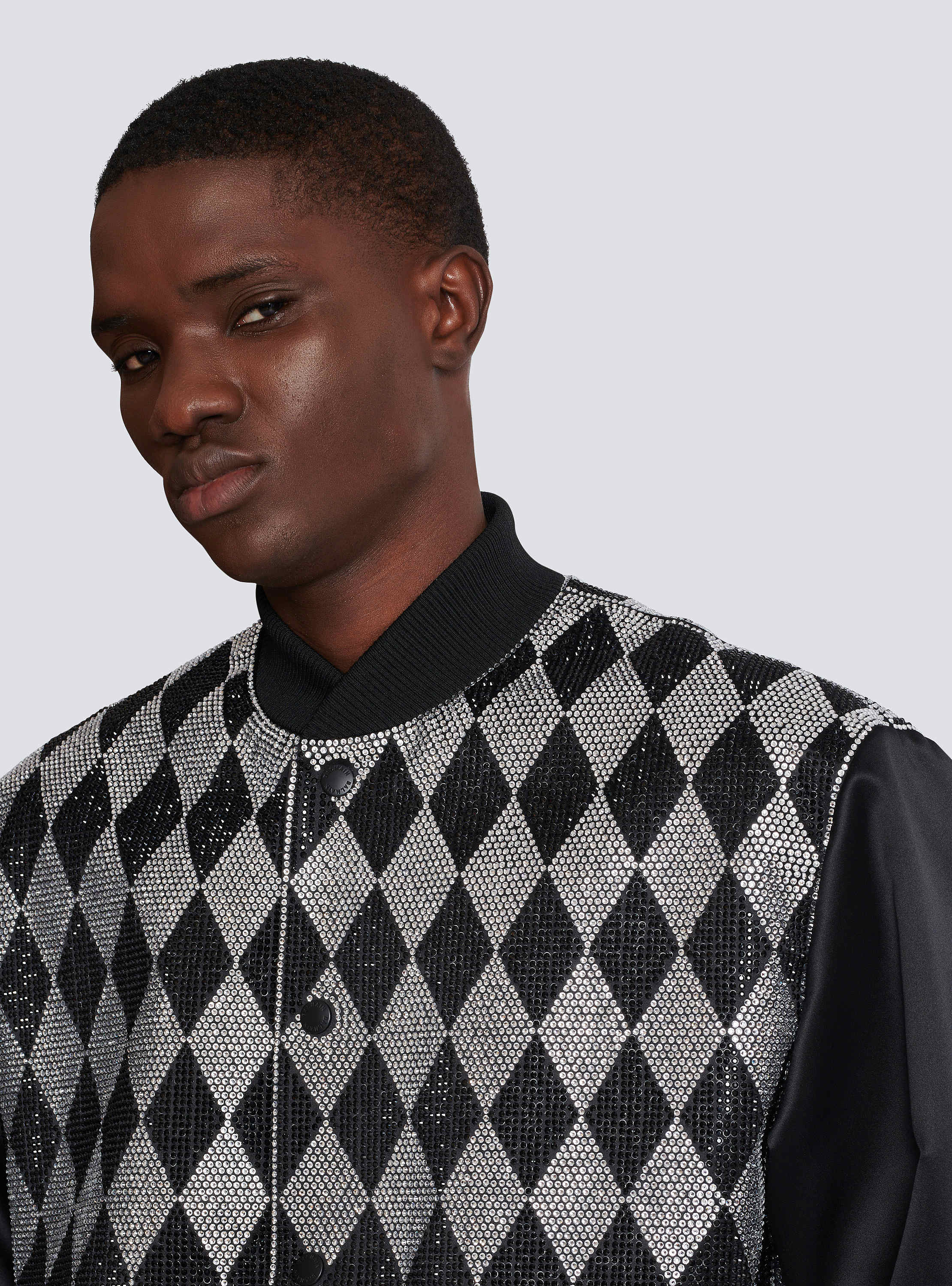 Diamond satin bomber jacket with rhinestones black black
