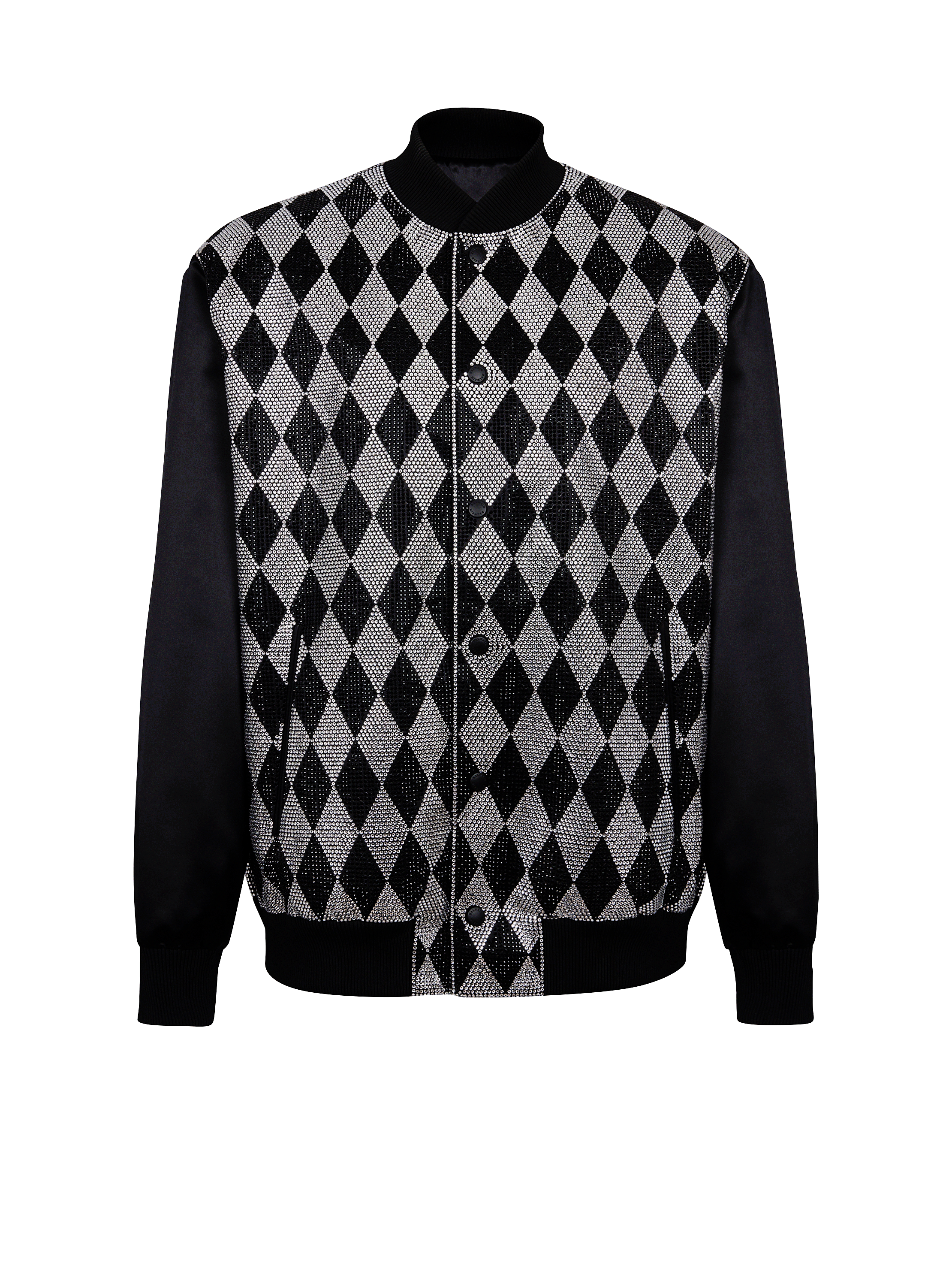Diamond satin bomber jacket with rhinestones
