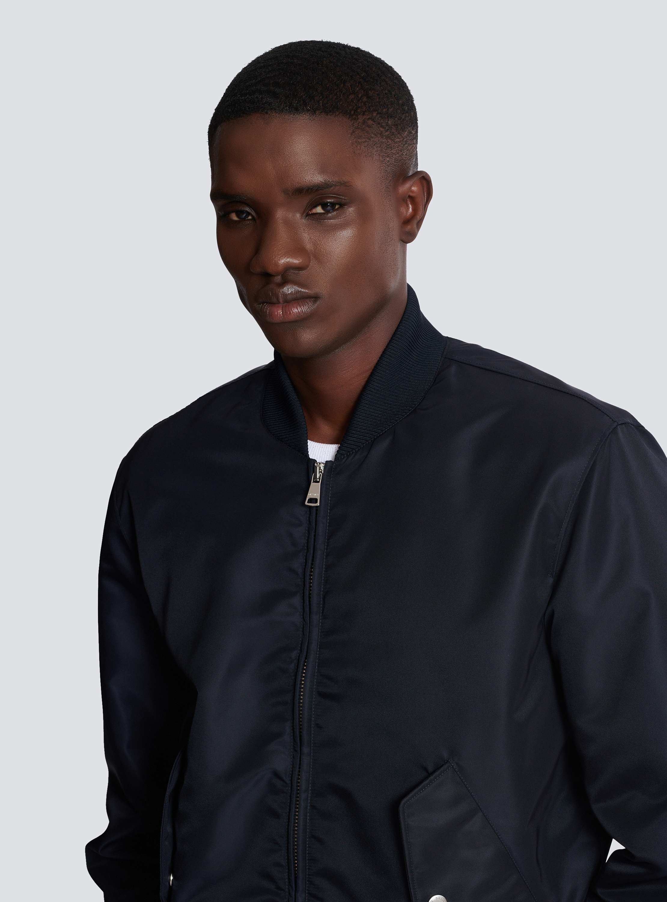 MA-1 BALMAIN Men Bomber Jackets WH1TH115L120 WAY Brown Bomber jacket with embroidery on the back - Men | BALMAIN