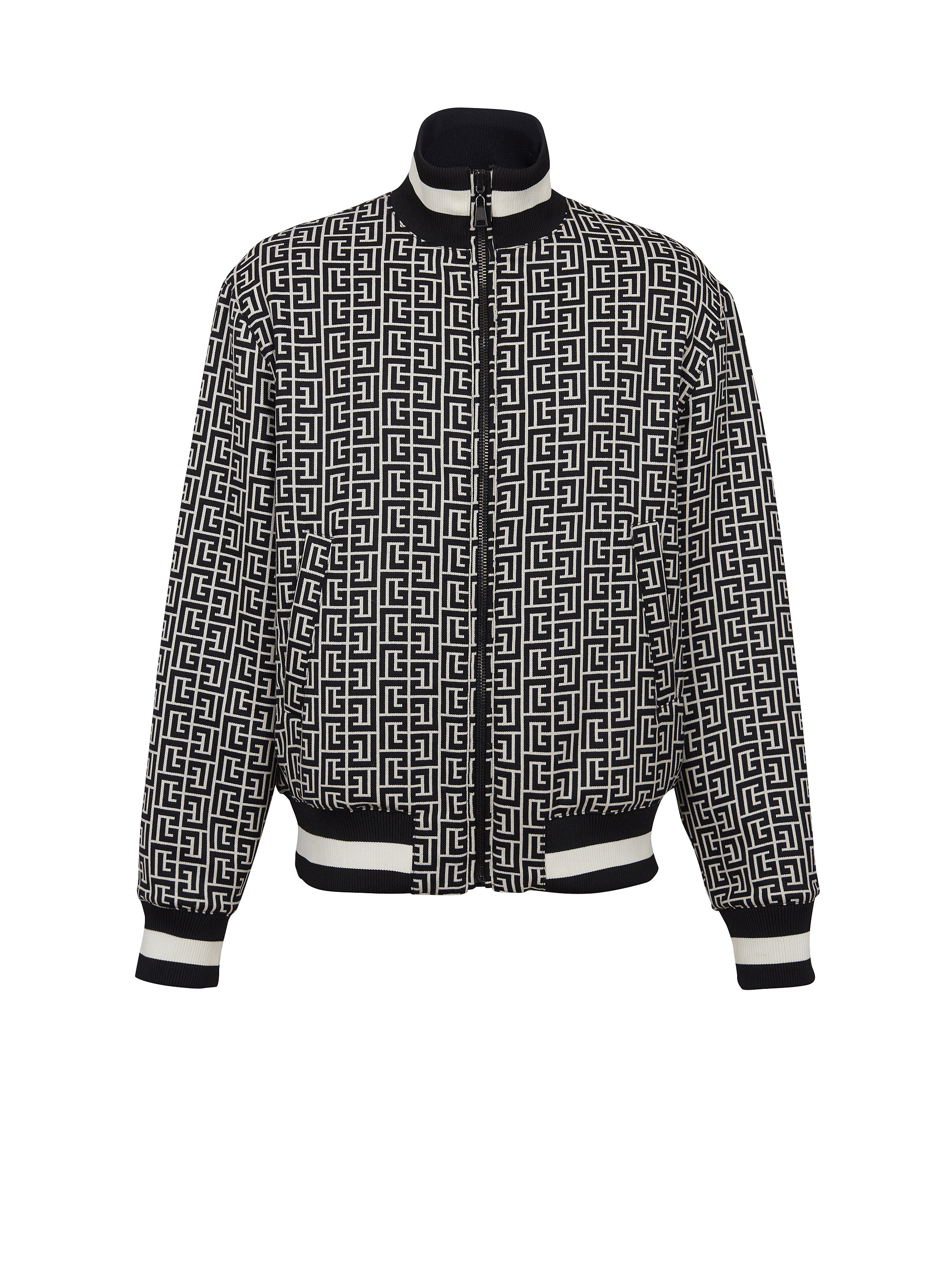 Reversible monogrammed bomber jacket