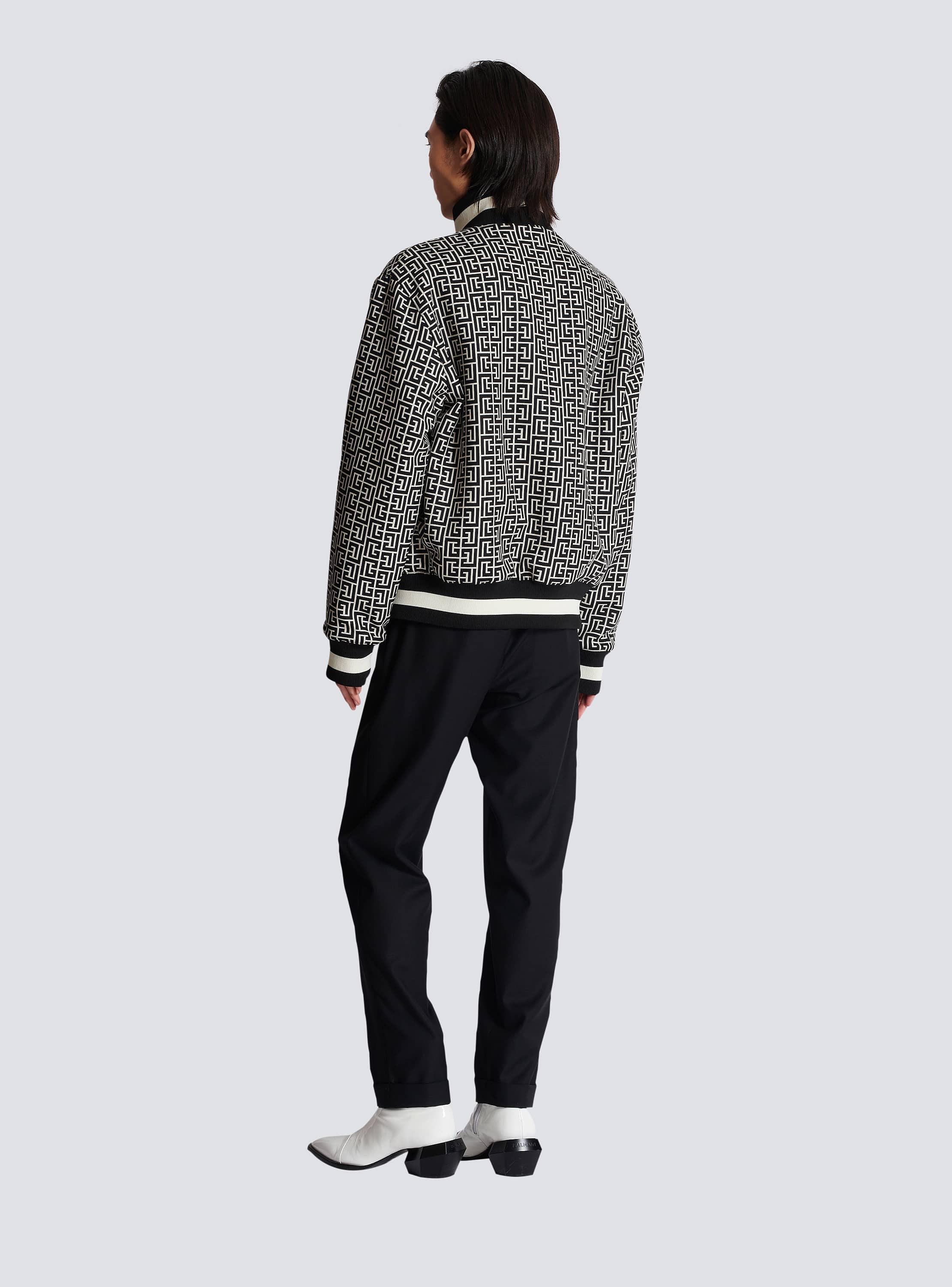 Reversible monogrammed bomber jacket