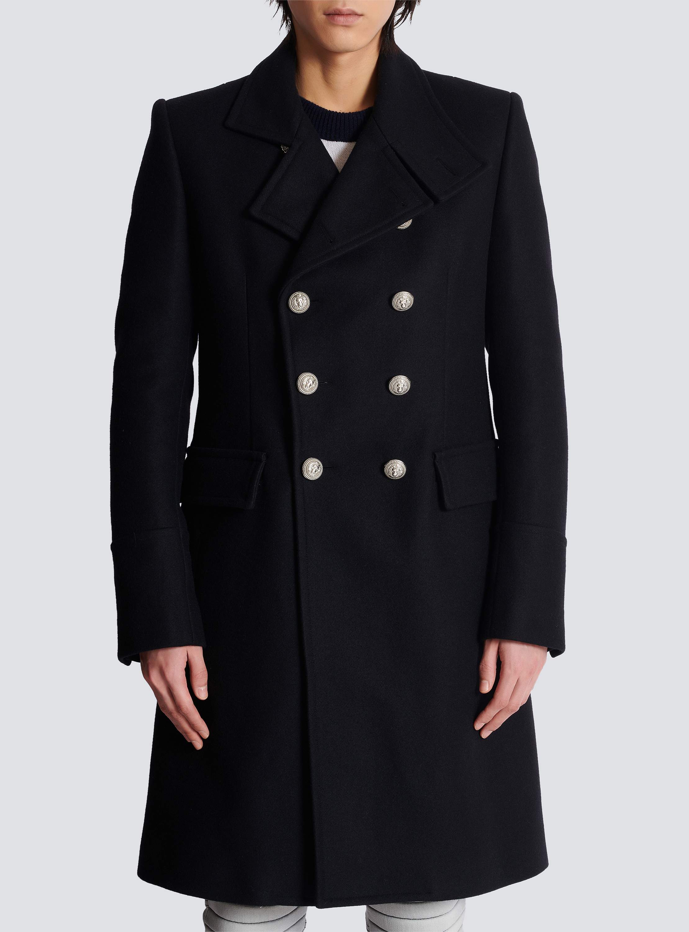 Virgin wool officer's coat black - Men | BALMAIN