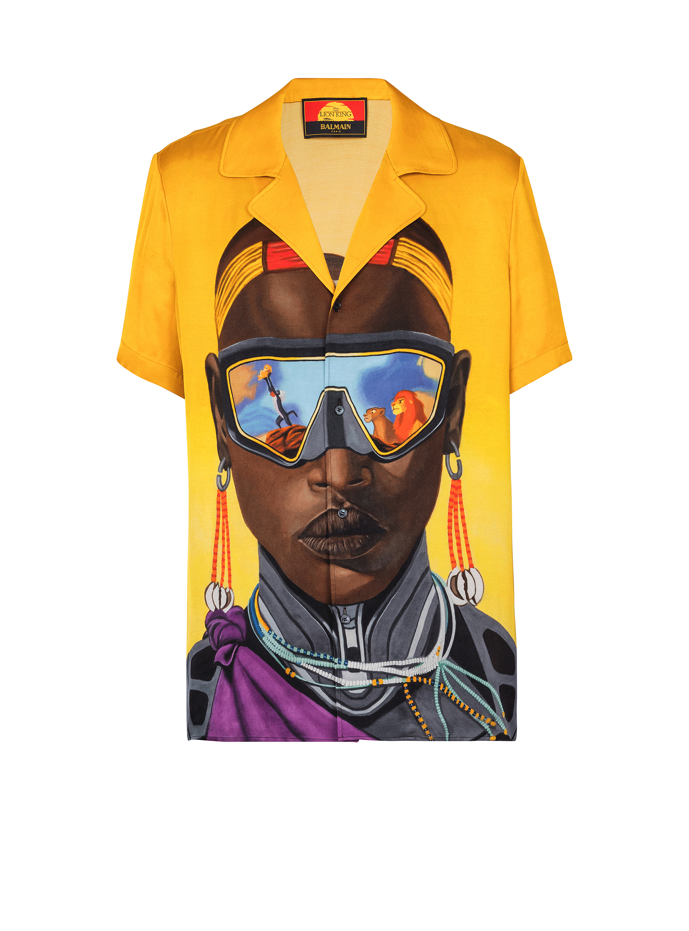 Disney x Balmain: The Lion King - Satin pyjama shirt with Nika Mtwana print