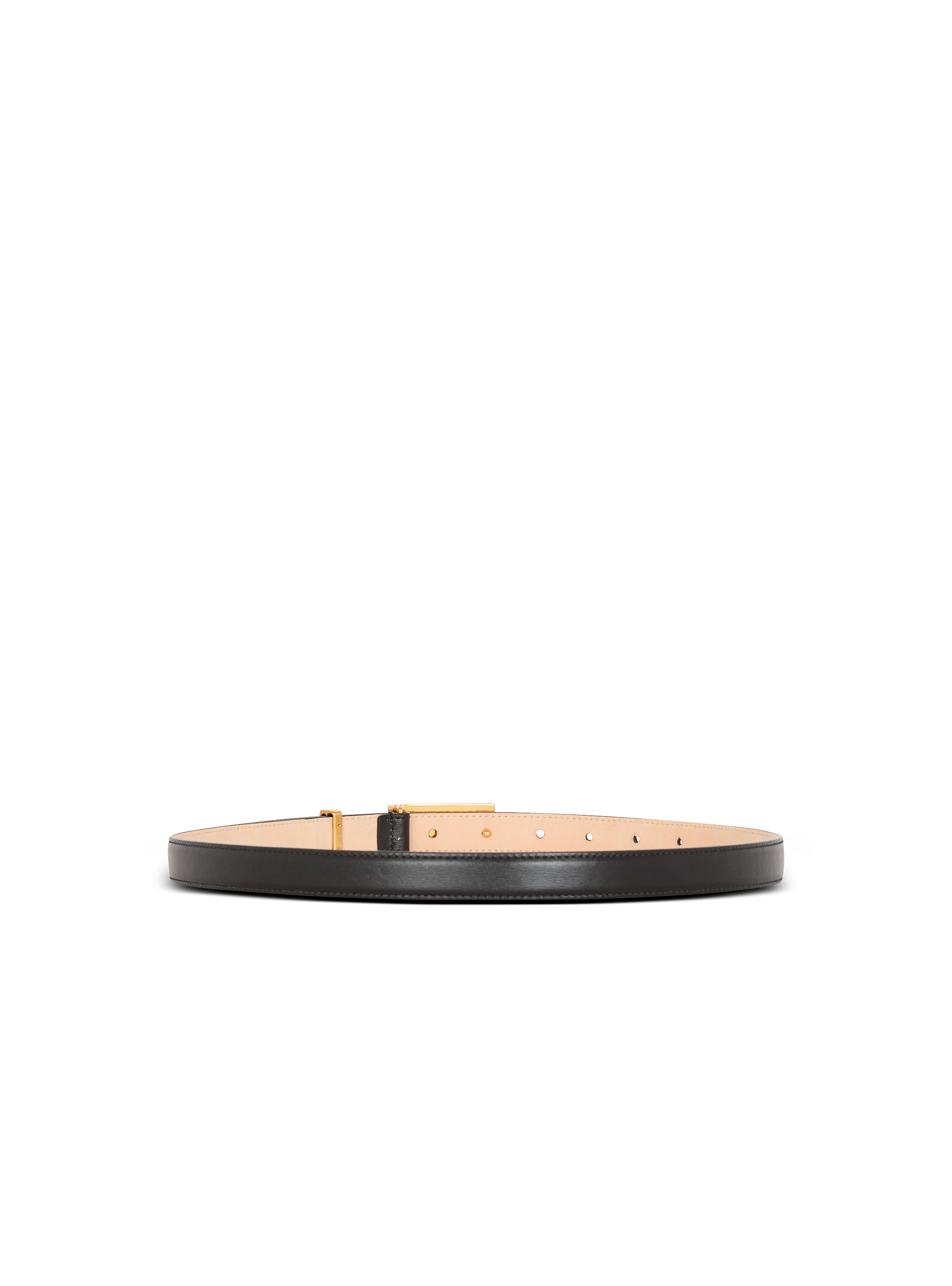 Calfskin belt with Balmain plaque black - Men | BALMAIN