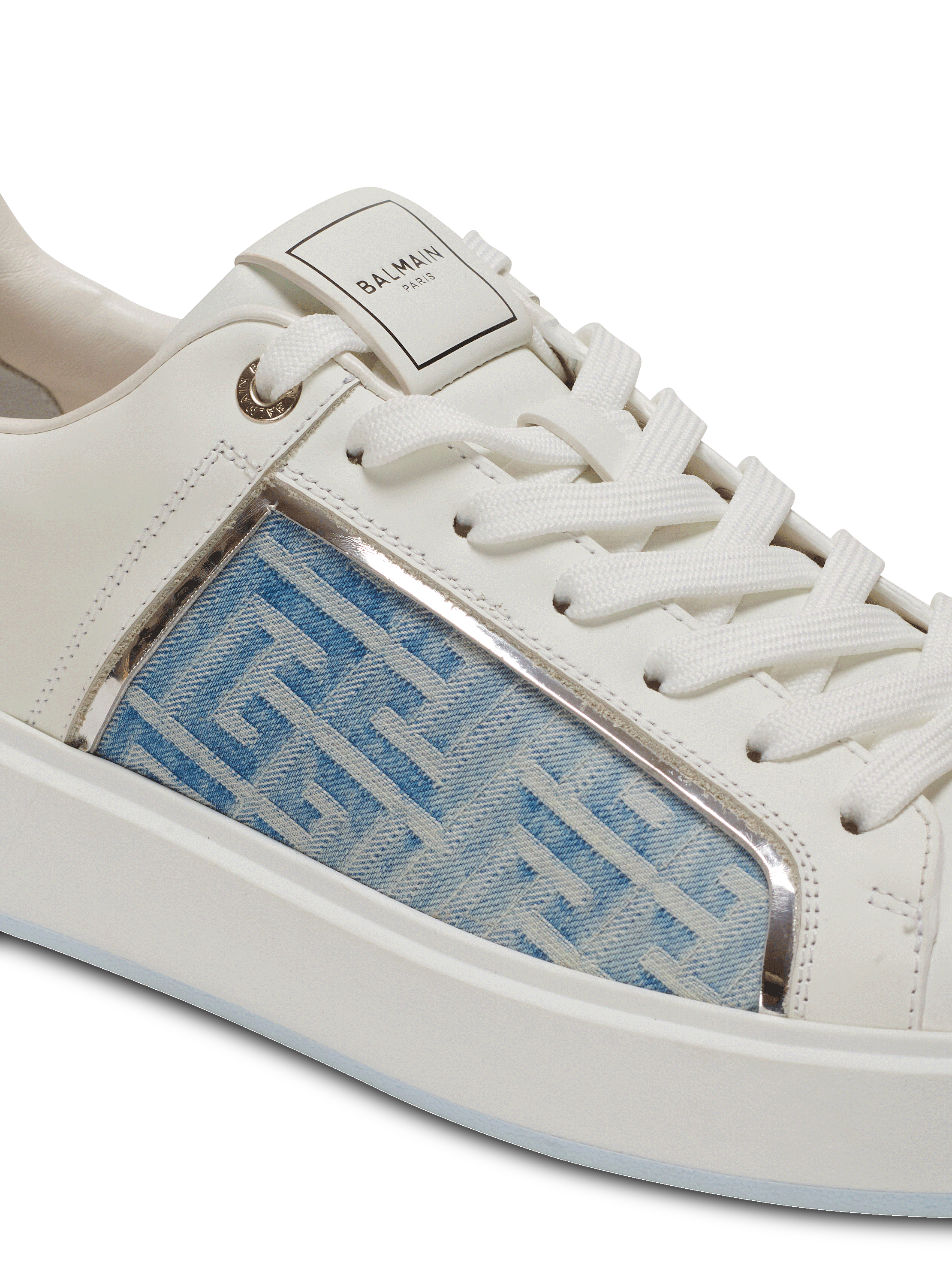 B-Court sneakers in leather and denim blue blue - Men | BALMAIN