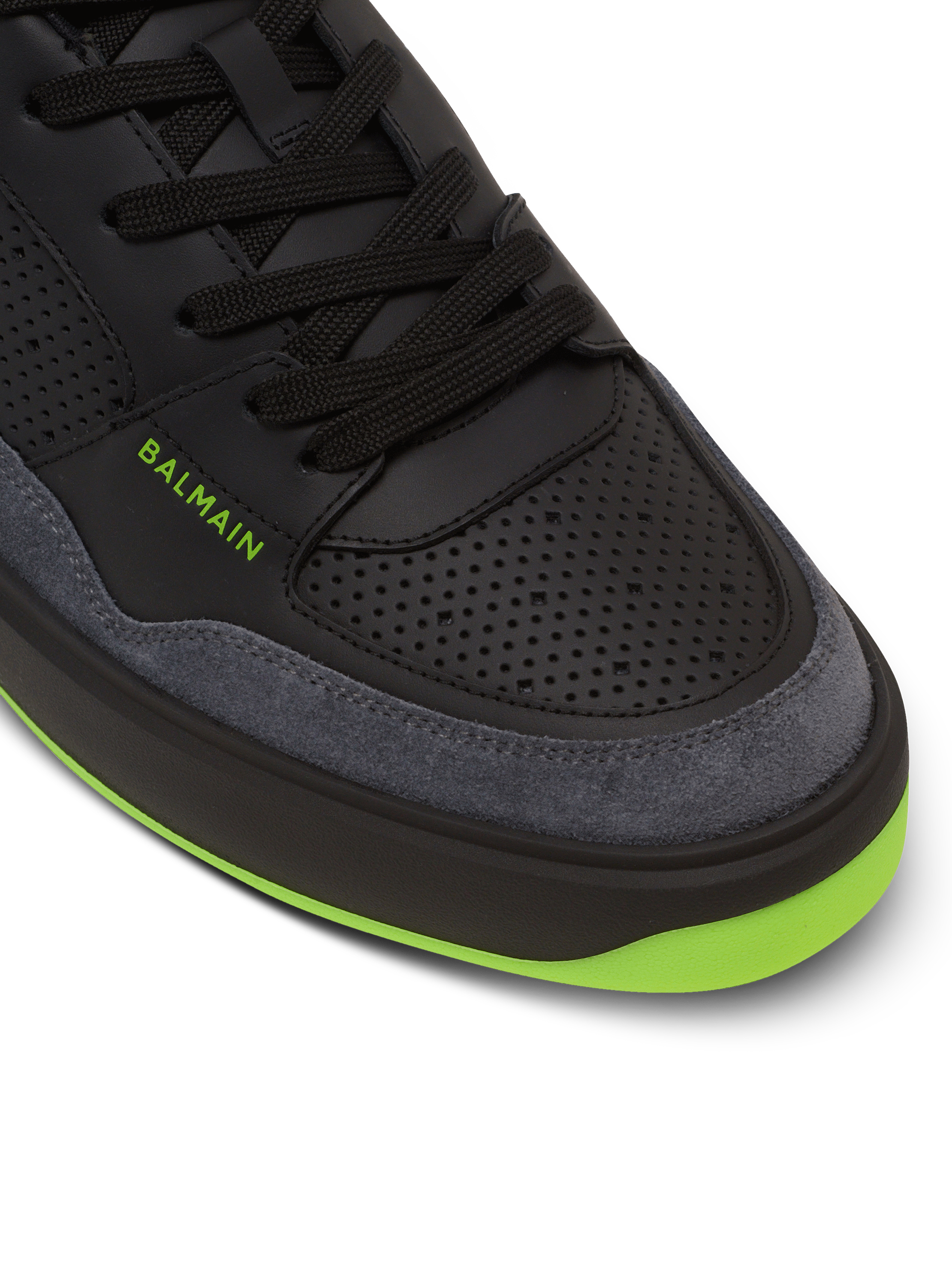 スニーカー BALMAIN Men Sneakers DM1VI355 LNVY EFF NOIR VERT FLUO Black B-Court Flip sneakers in calfskin and suede black - Men