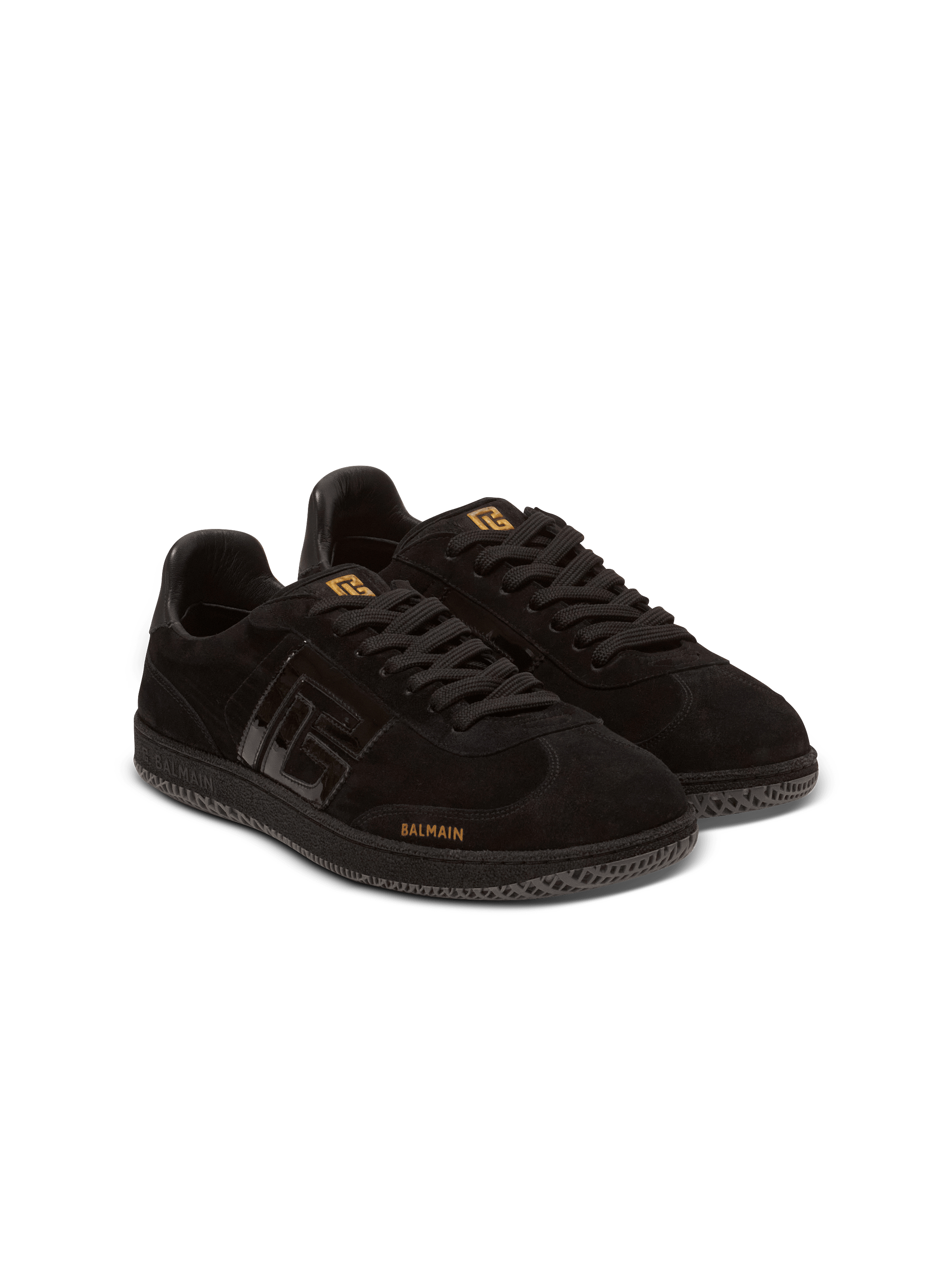 Balmain Swan suede and patent leather sneakers