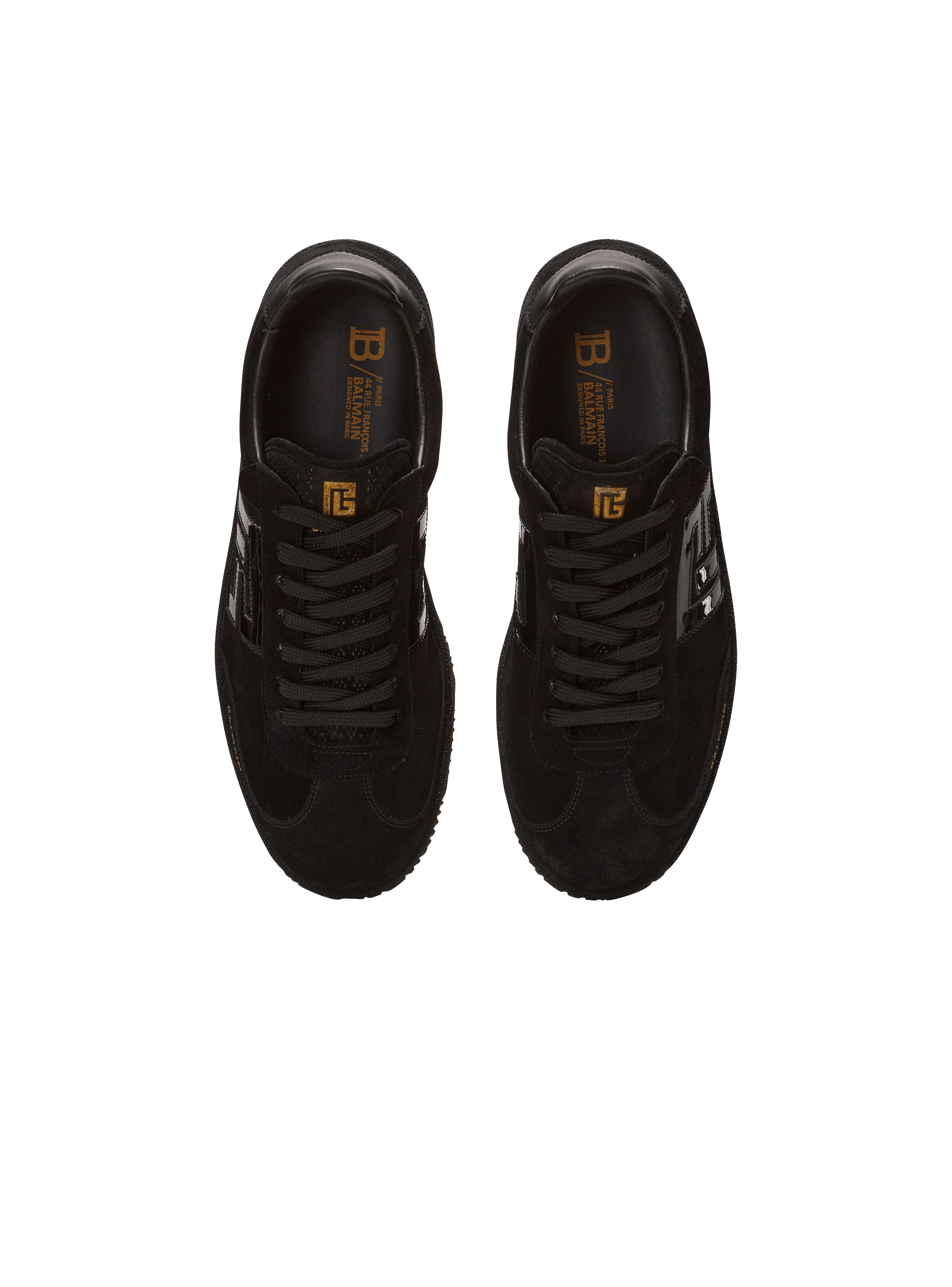 Balmain Swan suede and patent leather sneakers