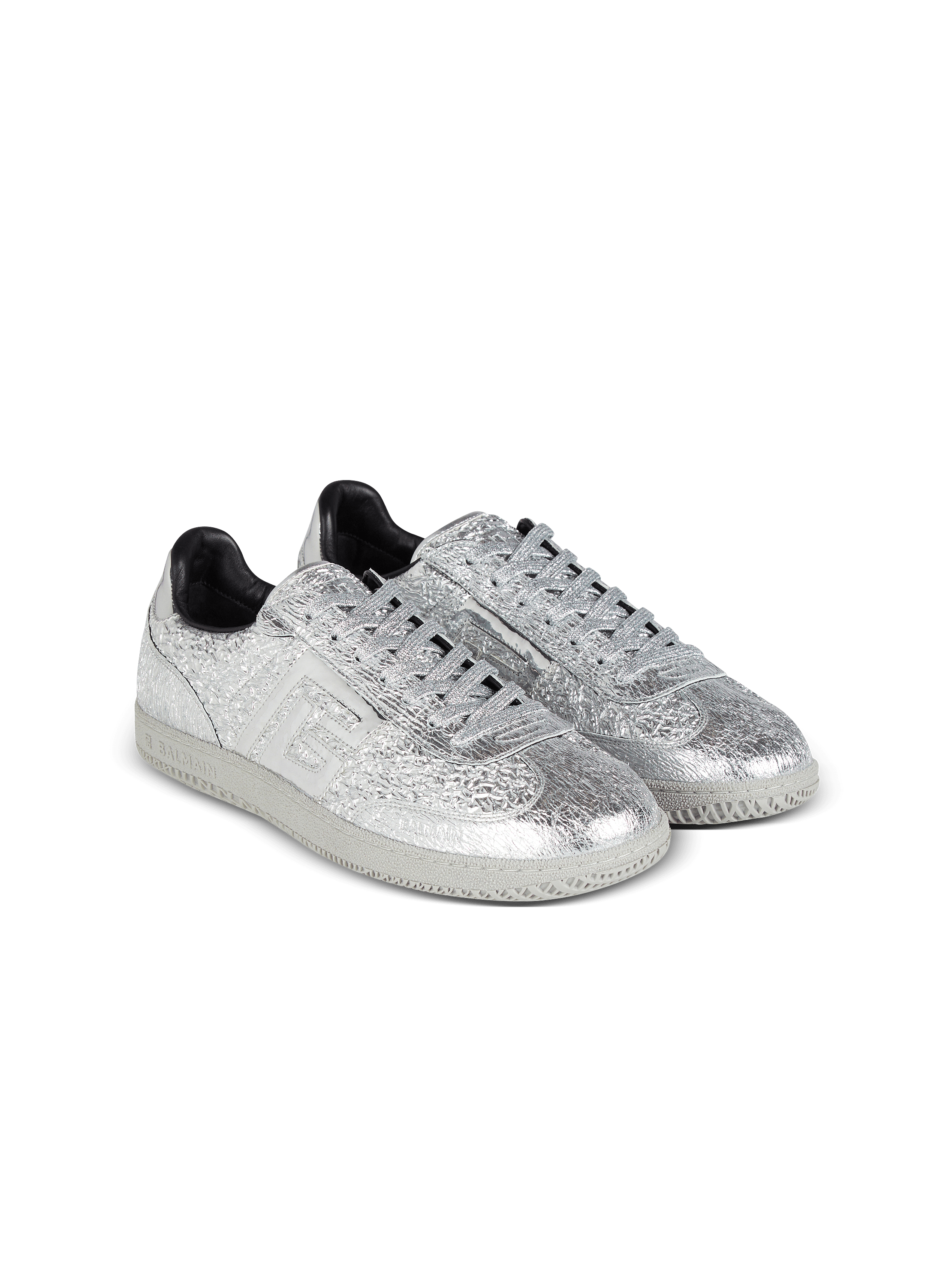 Balmain Swan silver leather sneakers silver silver - Men