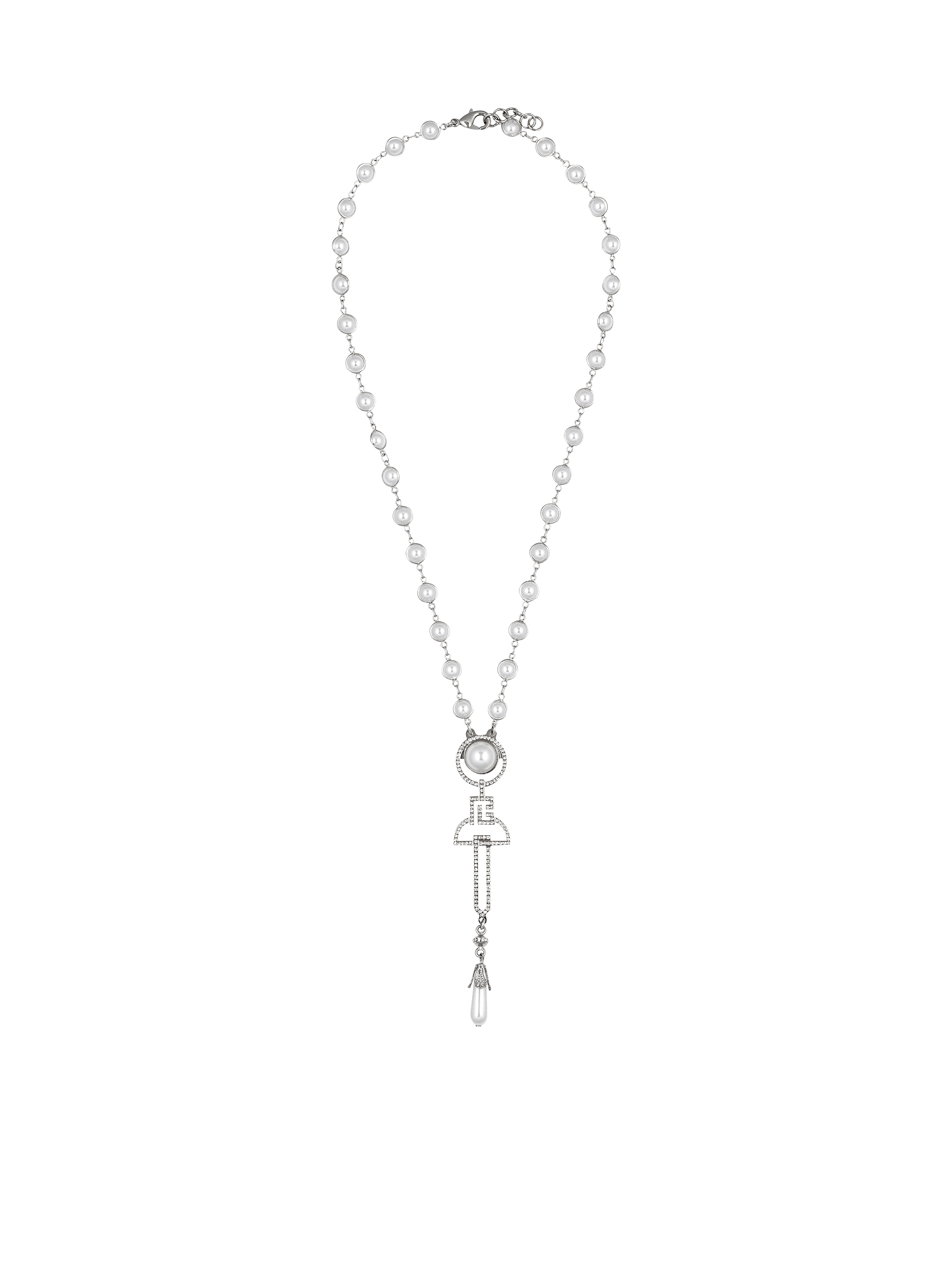Art Deco pearl, brass and rhinestone necklace