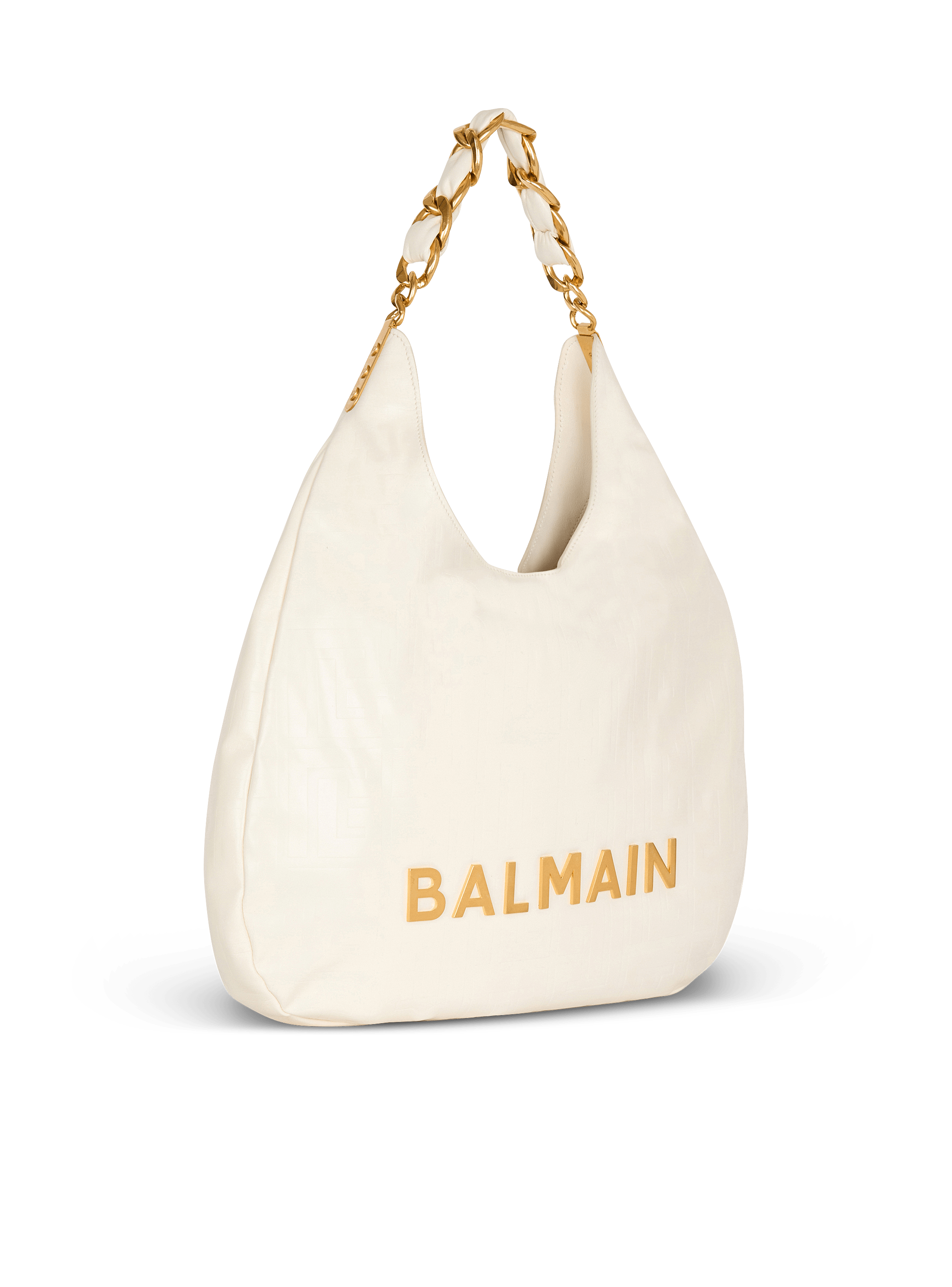 BALMAIN 1945 ソフトムンロコフラクテニムショルタハック 1945 Soft Hobo bag in embossed crinkled calfskin with a PB
