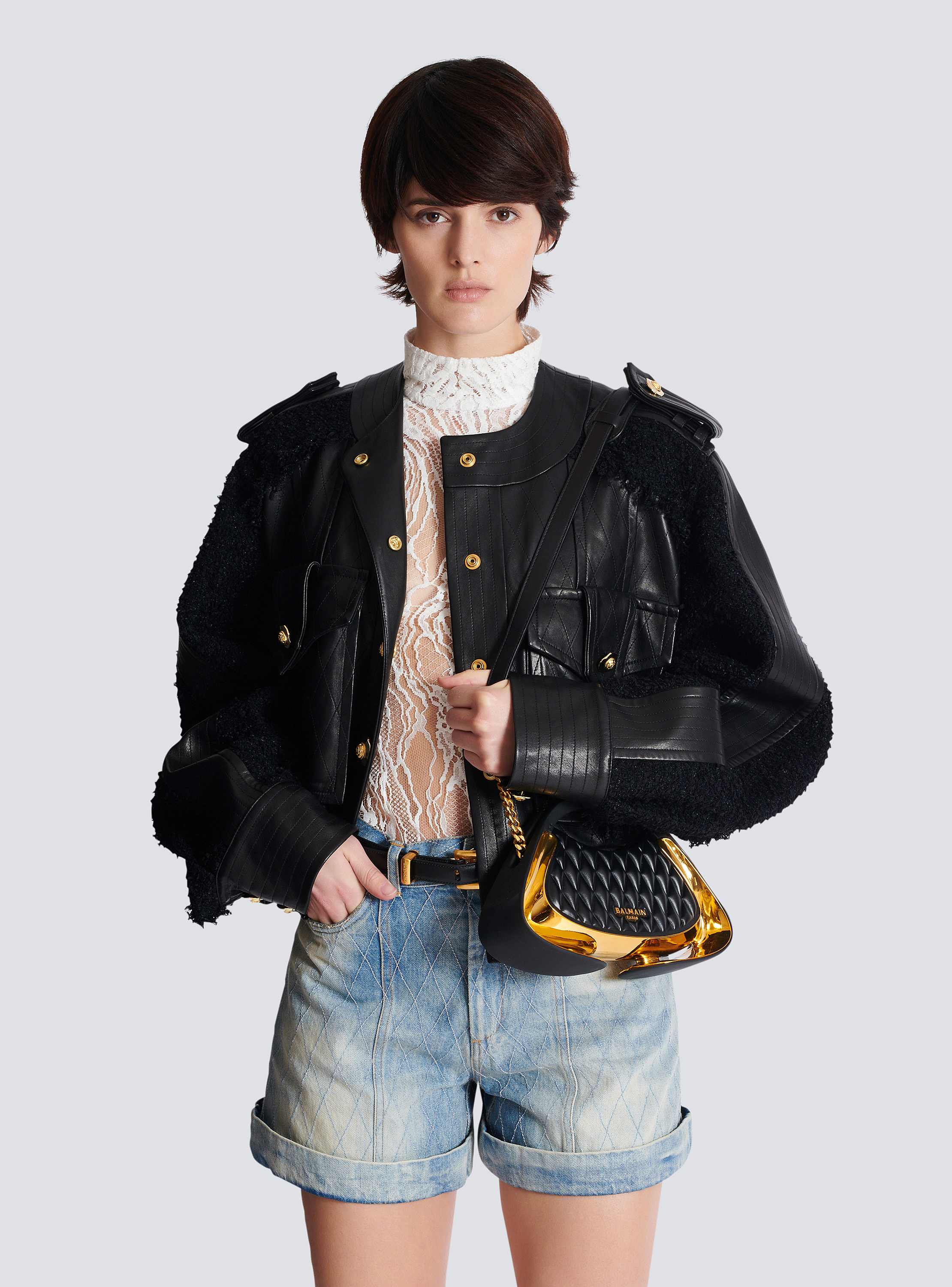 ショルダーバッグ・ポシェット BALMAIN Woman Shoulder bag Black EN1BQ954TNDT EAF 1945 Soft mini bag with jacquard monogram black black
