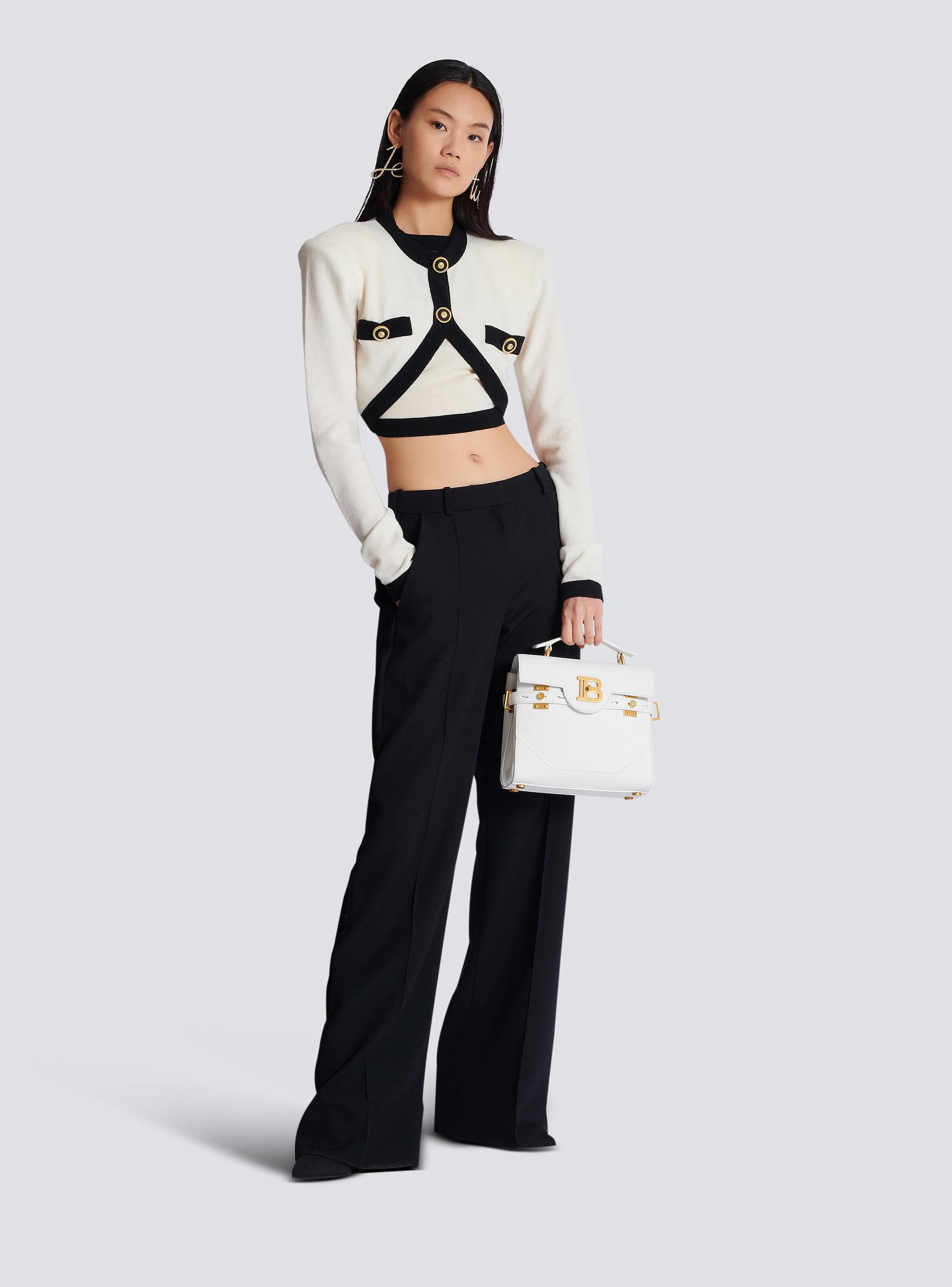 B-Buzz 23 grained leather bag white white - Women | BALMAIN