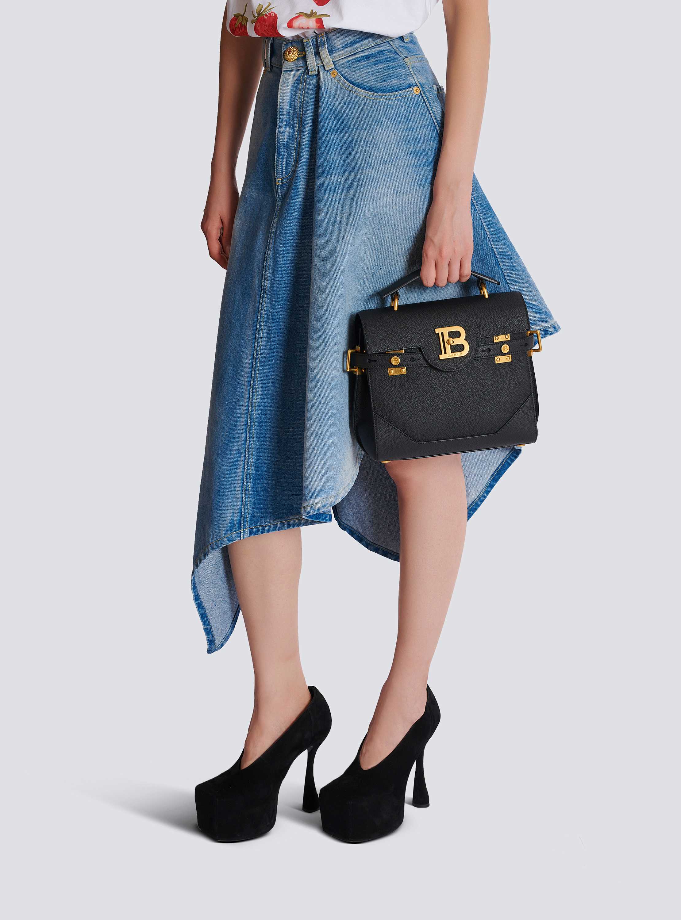 B-Buzz 23 grained leather bag black - Women | BALMAIN