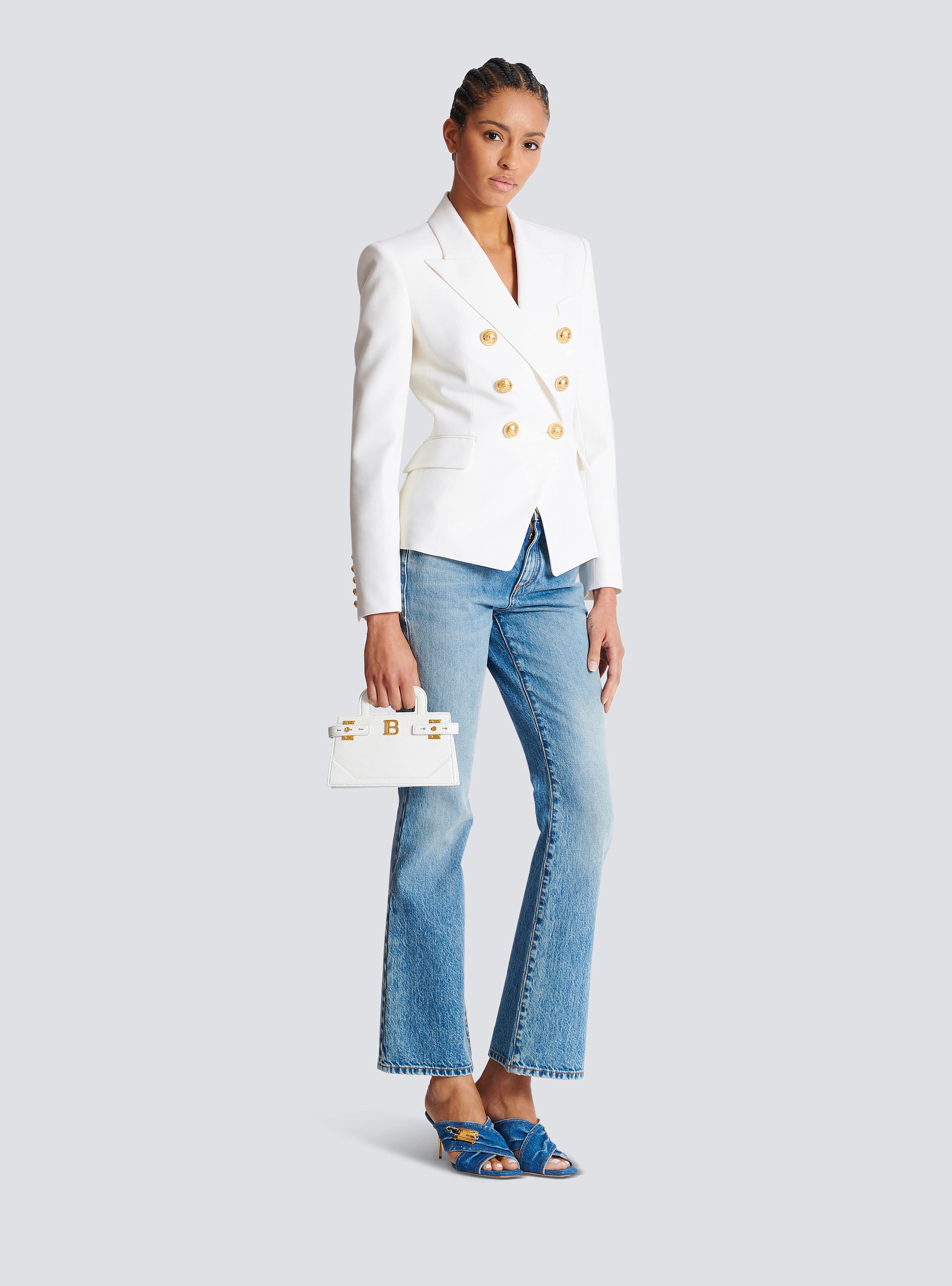 Small B-Buzz Top Handle bag in grained leather - Women | BALMAIN
