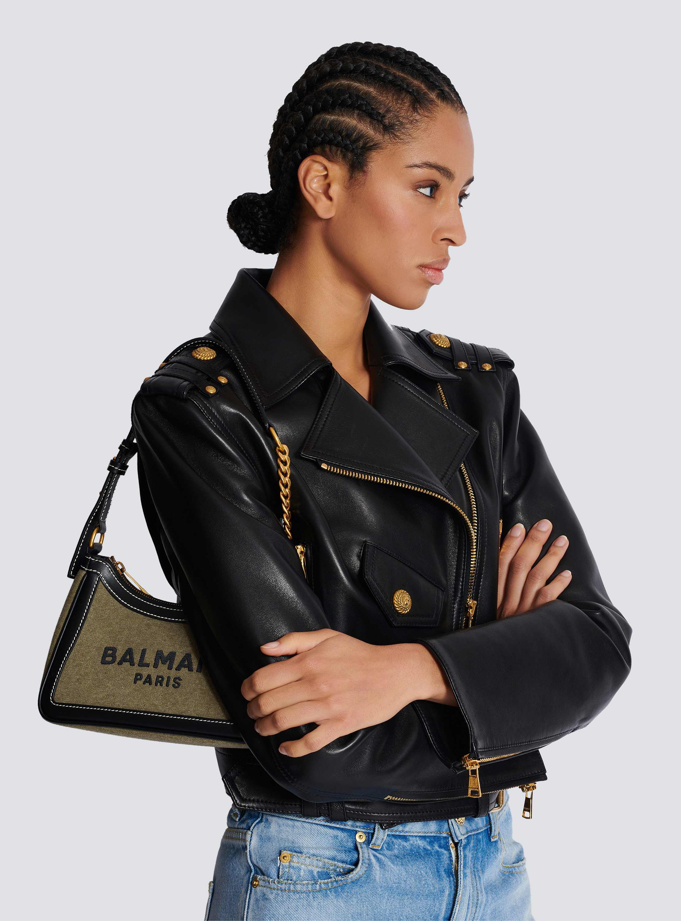 B-Army canvas bag with leather inserts