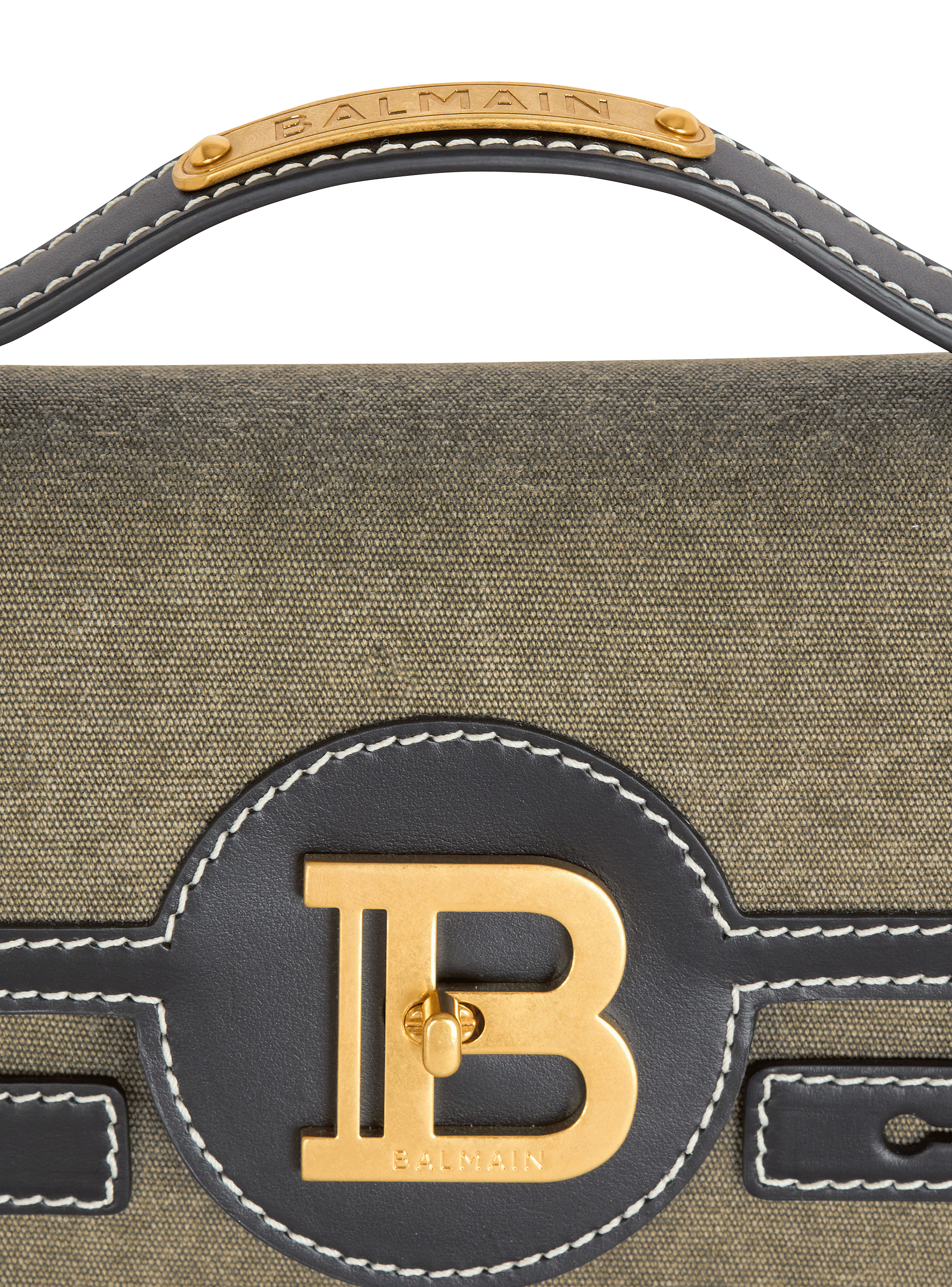 B-Buzz Shoulder 24 leather and canvas bag - Women | BALMAIN