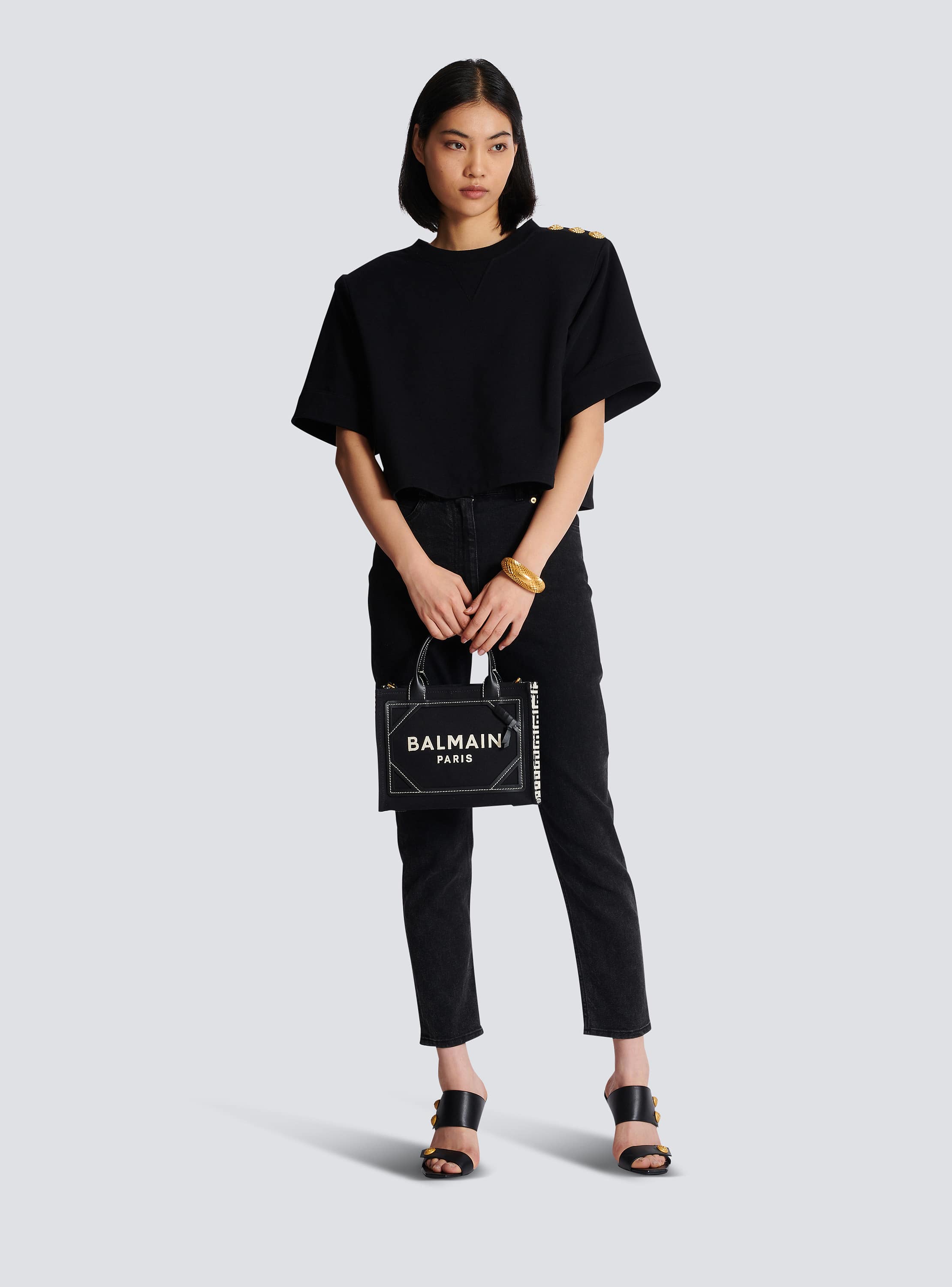 Balmain☆VIP価格 B-Army スモール モノグラム トートバッグ B-Army トートバッグ モノグラムキャンバス＆スムースレザー