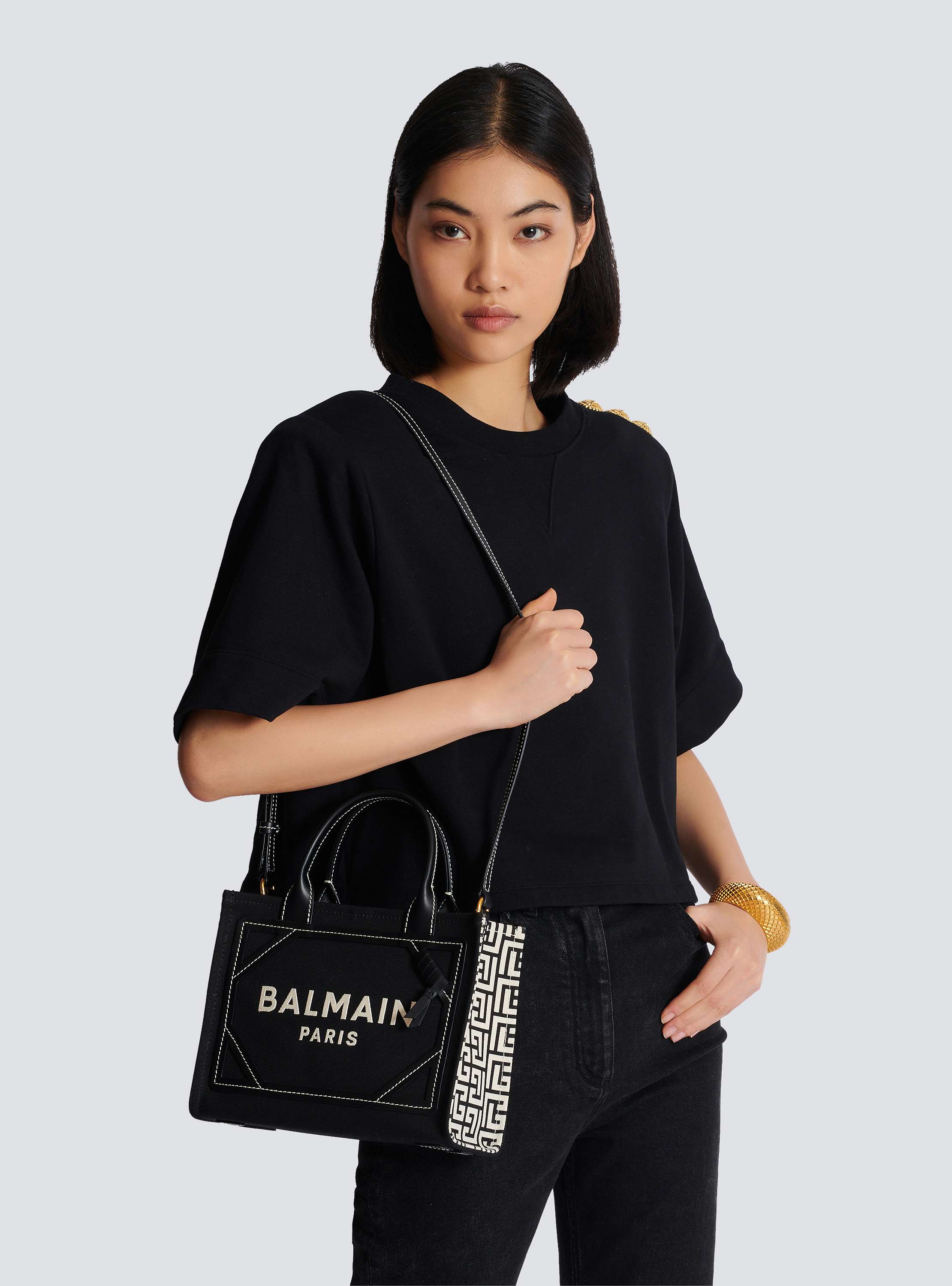 Balmain☆VIP価格 B-Army スモール モノグラム トートバッグ B-Army トートバッグ モノグラムキャンバス＆スムースレザー