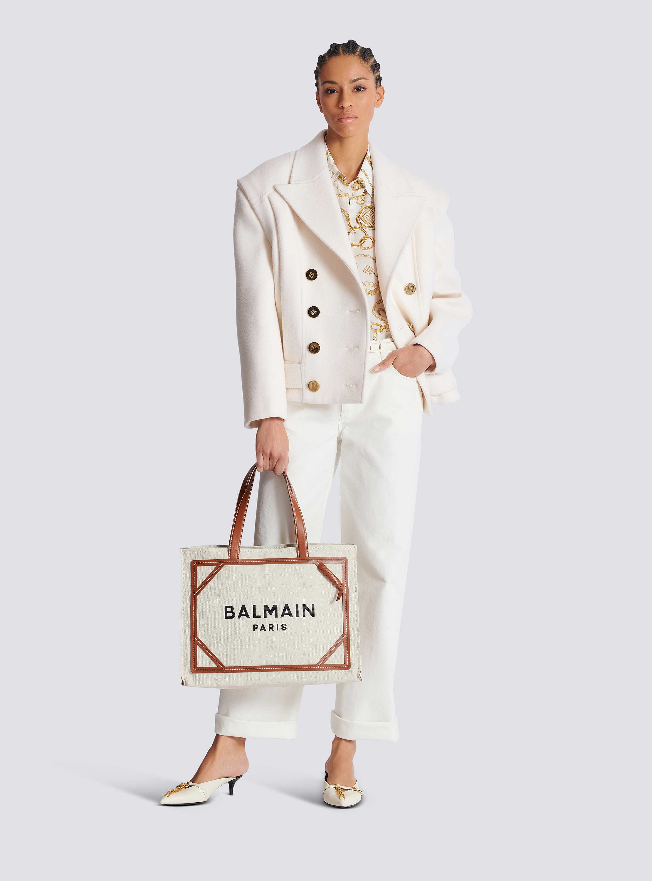 B-Army 42 canvas tote bag with leather details - Women | BALMAIN