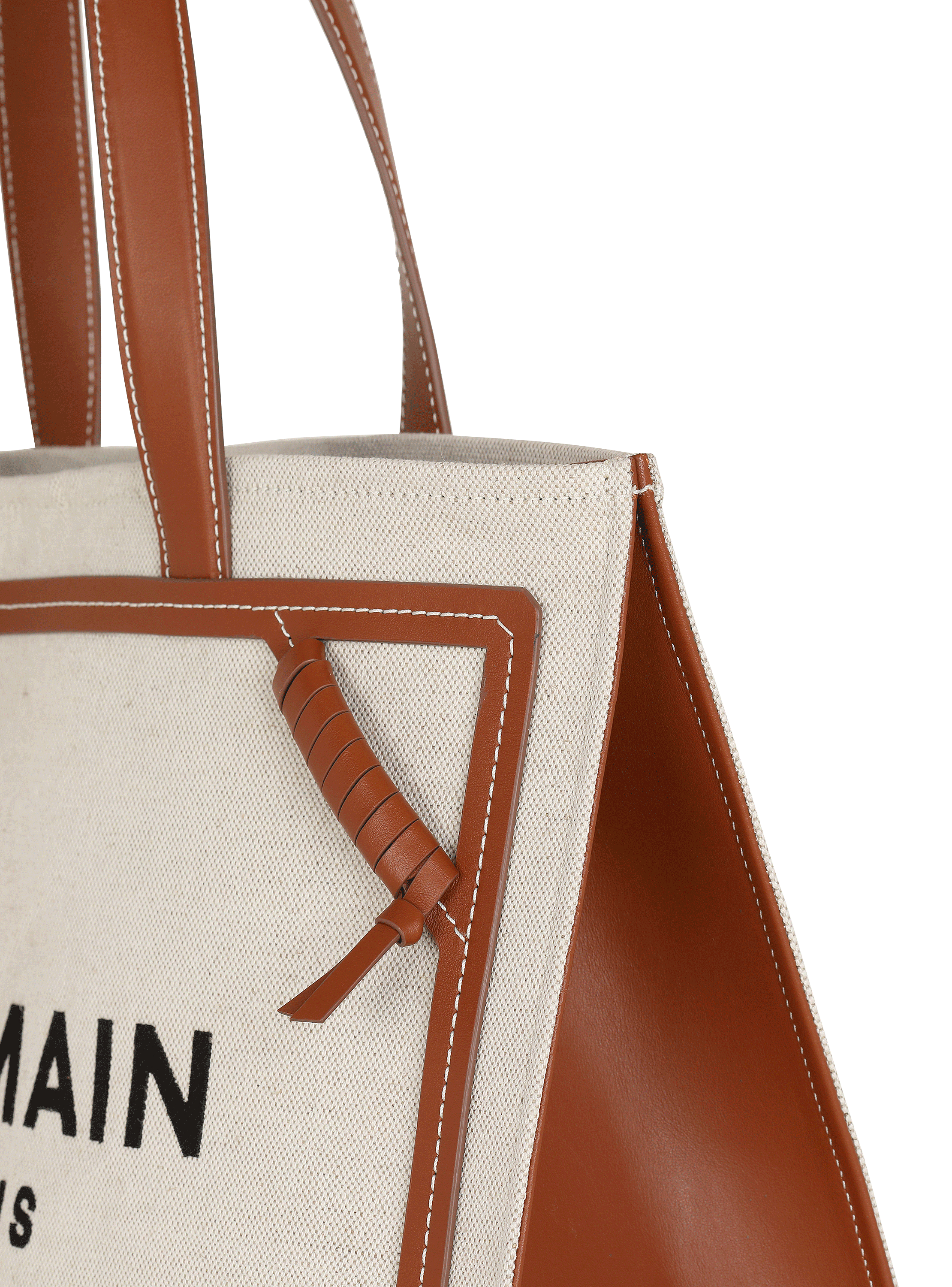 トートバッグ B-Army Shopper Bag - Balmain - Leather - Neutral B-Army 42 canvas tote bag with leather details khaki - Women