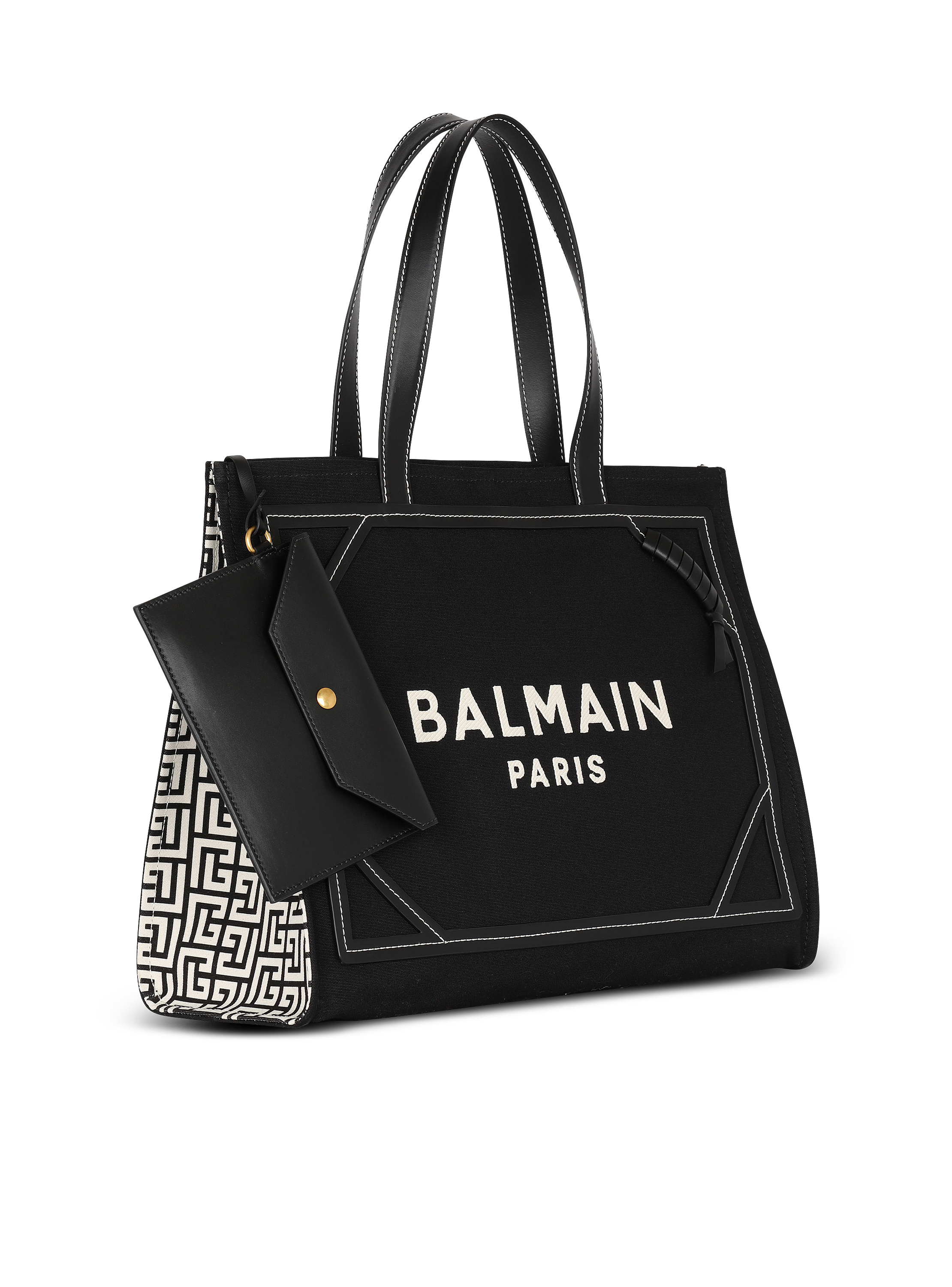 ★送料関税込★BALMAIN B アーミー モノグラムロゴ トートバッグ B-Army トートバッグ モノグラムキャンバス＆スムースレザー