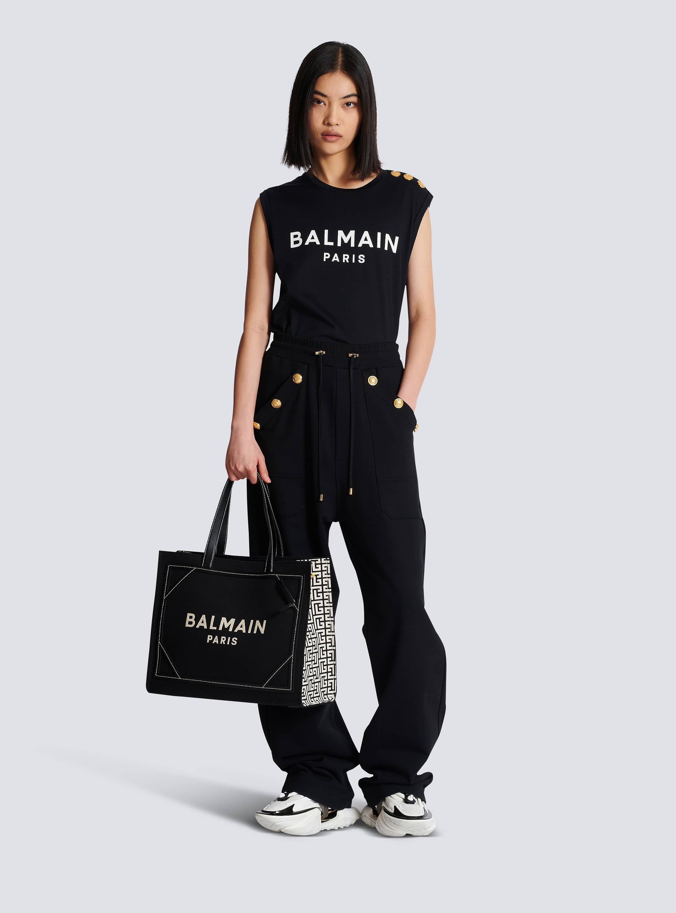 Balmain☆VIP価格 B-Army スモール モノグラム トートバッグ B-Army トートバッグ モノグラムキャンバス＆スムースレザー