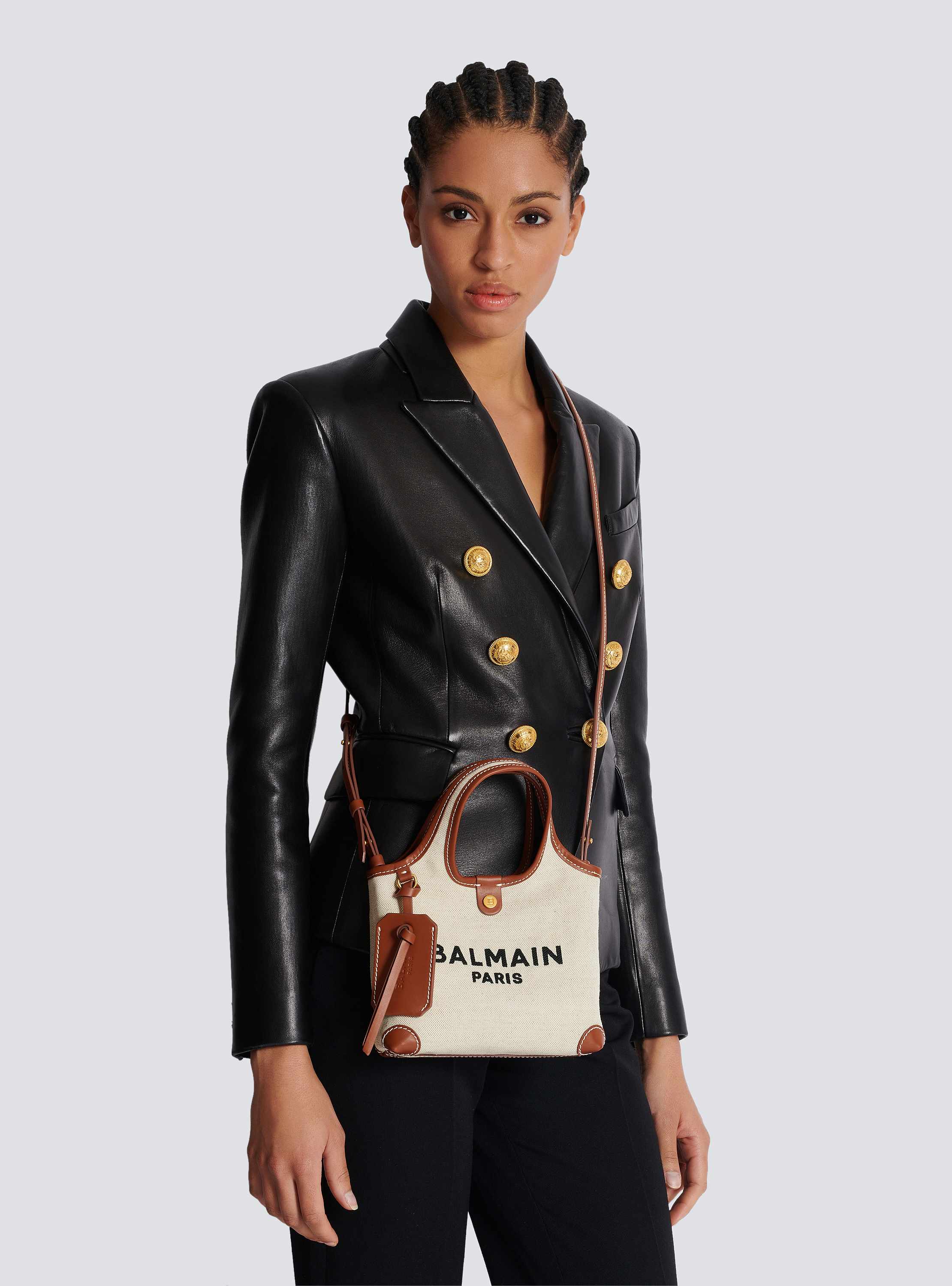【関税&送料込】Balmain Borsa B-Army In Canvas Canvas and leather B-army Grocery Bag - Women | BALMAIN
