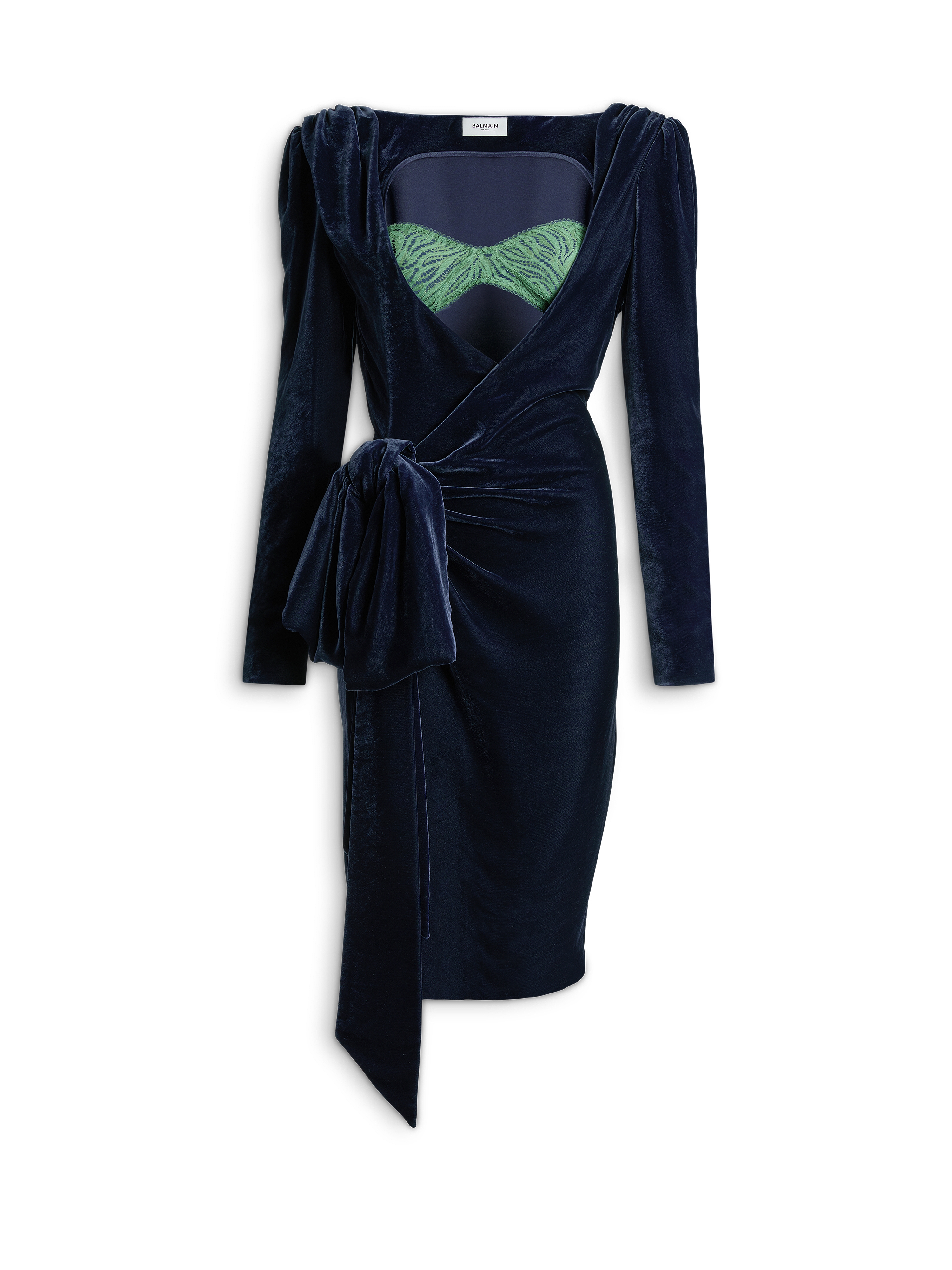 Velvet dress with lace bra and tie detail