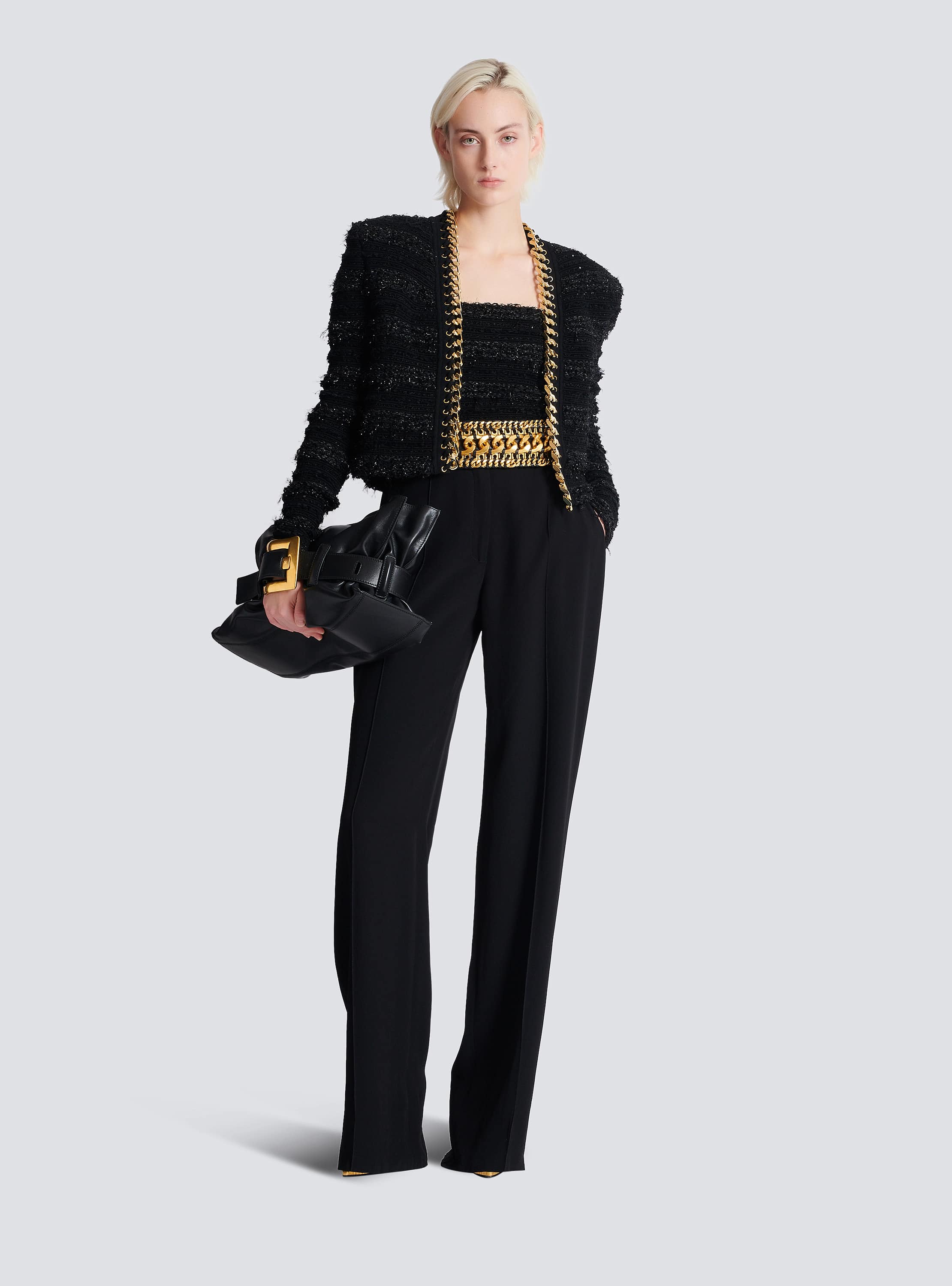 Halterneck top in tweed-effect knit