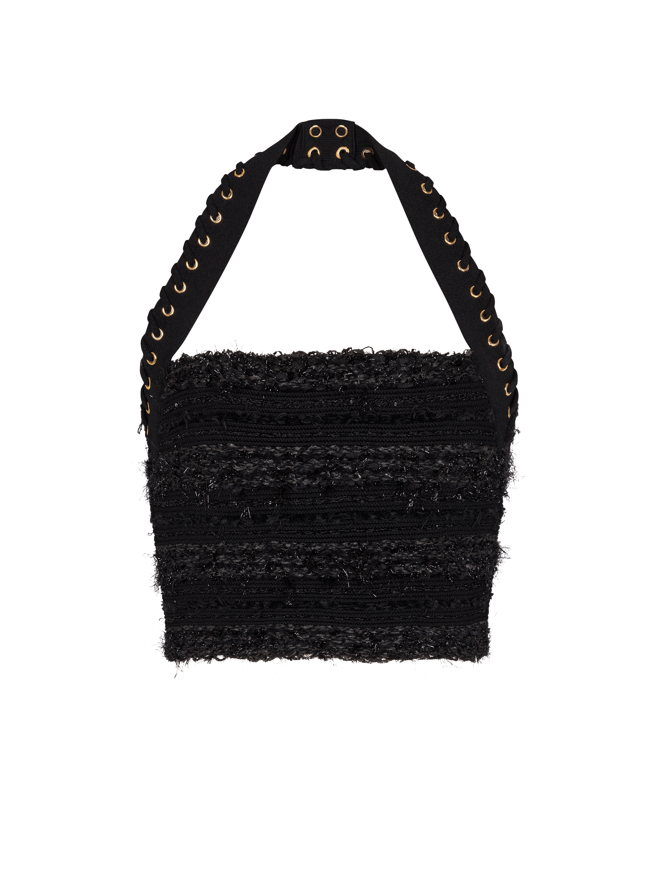 Halterneck top in tweed-effect knit