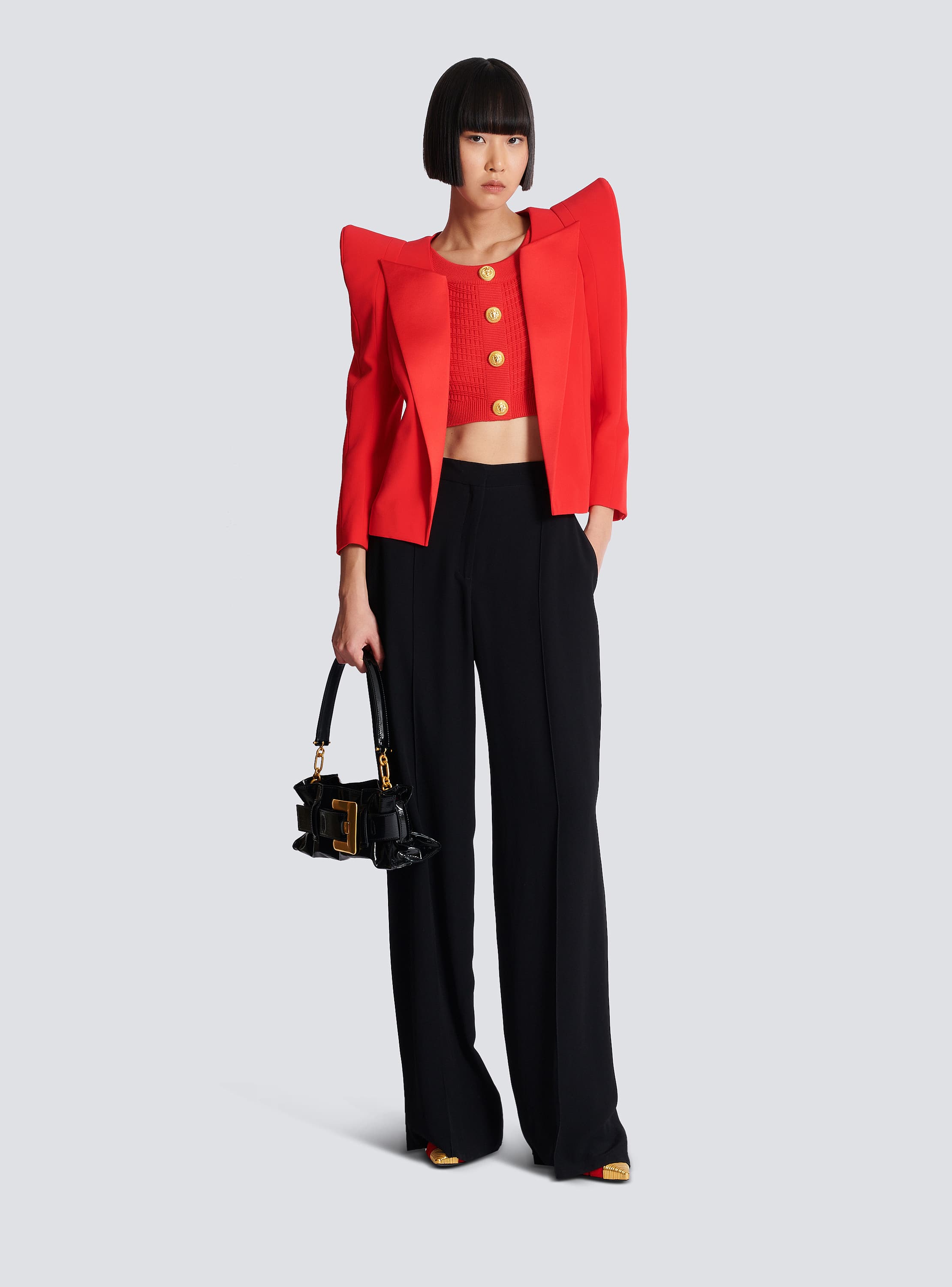 Tシャツ・カットソー BALMAIN TOP (EF0AB426KI42) Cropped buttoned knit top - Women | BALMAIN