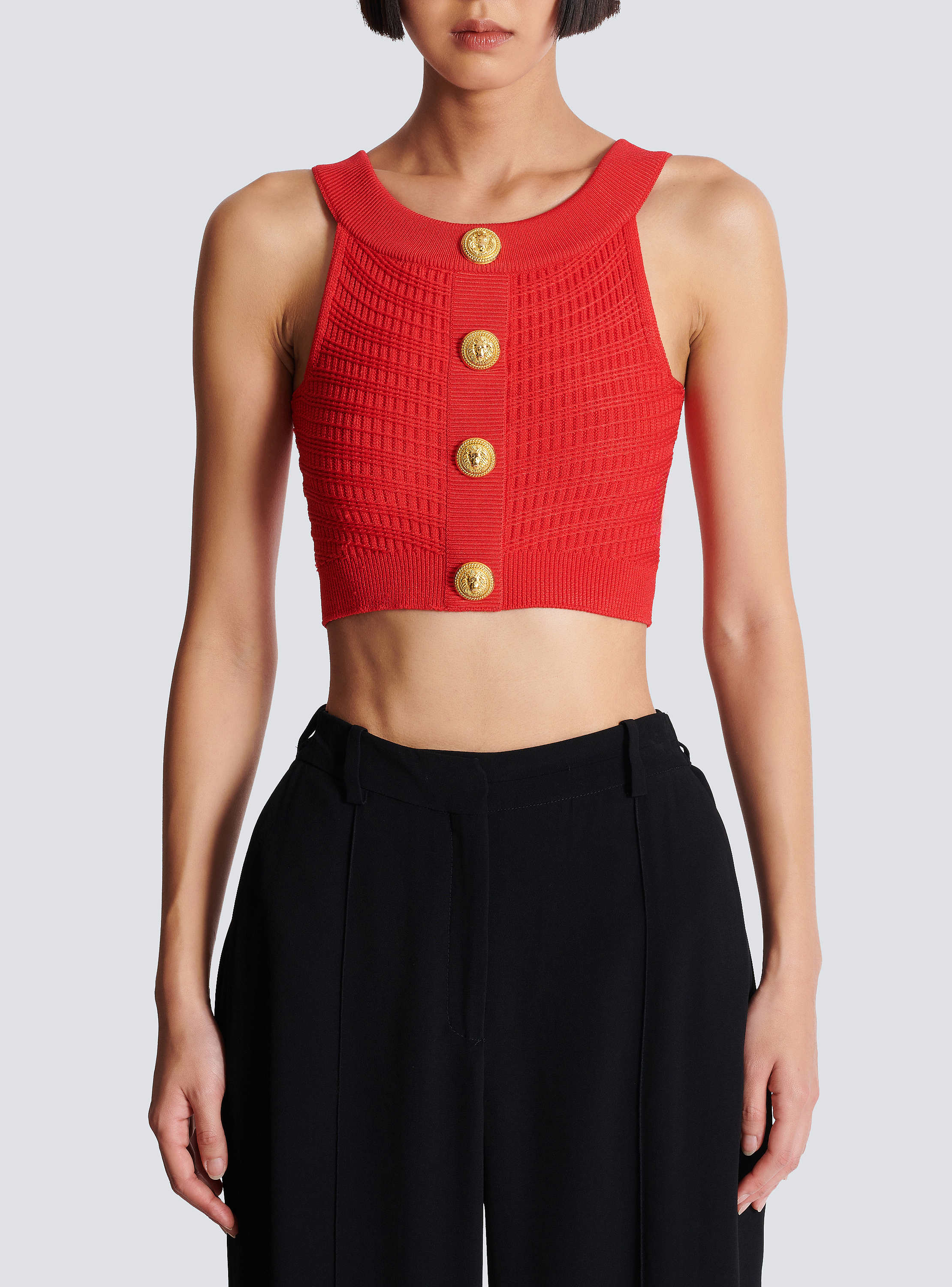 Tシャツ・カットソー BALMAIN TOP (EF0AB426KI42) Cropped buttoned knit top - Women | BALMAIN