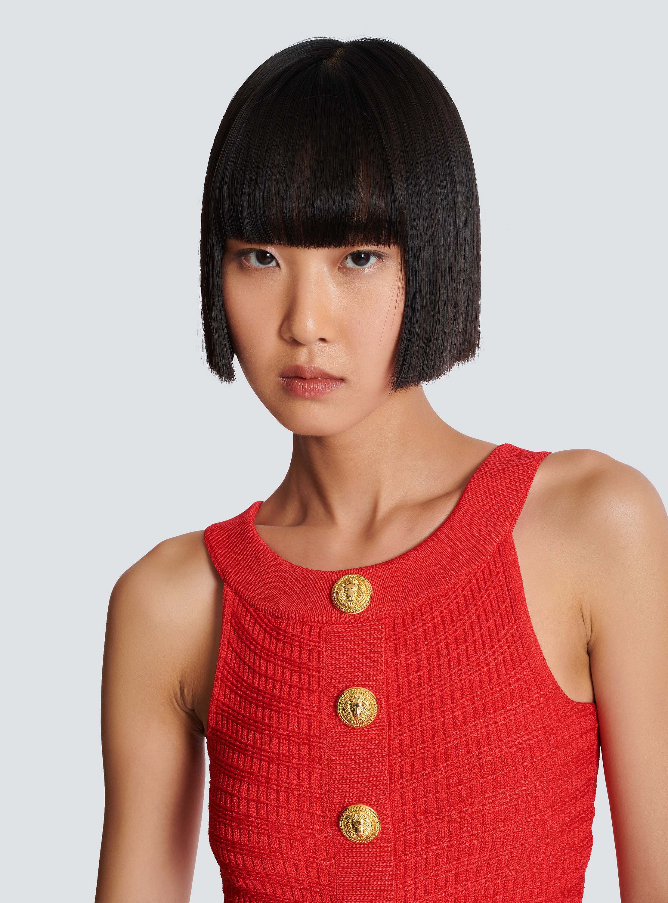 Cropped buttoned knit top red red - Women | BALMAIN