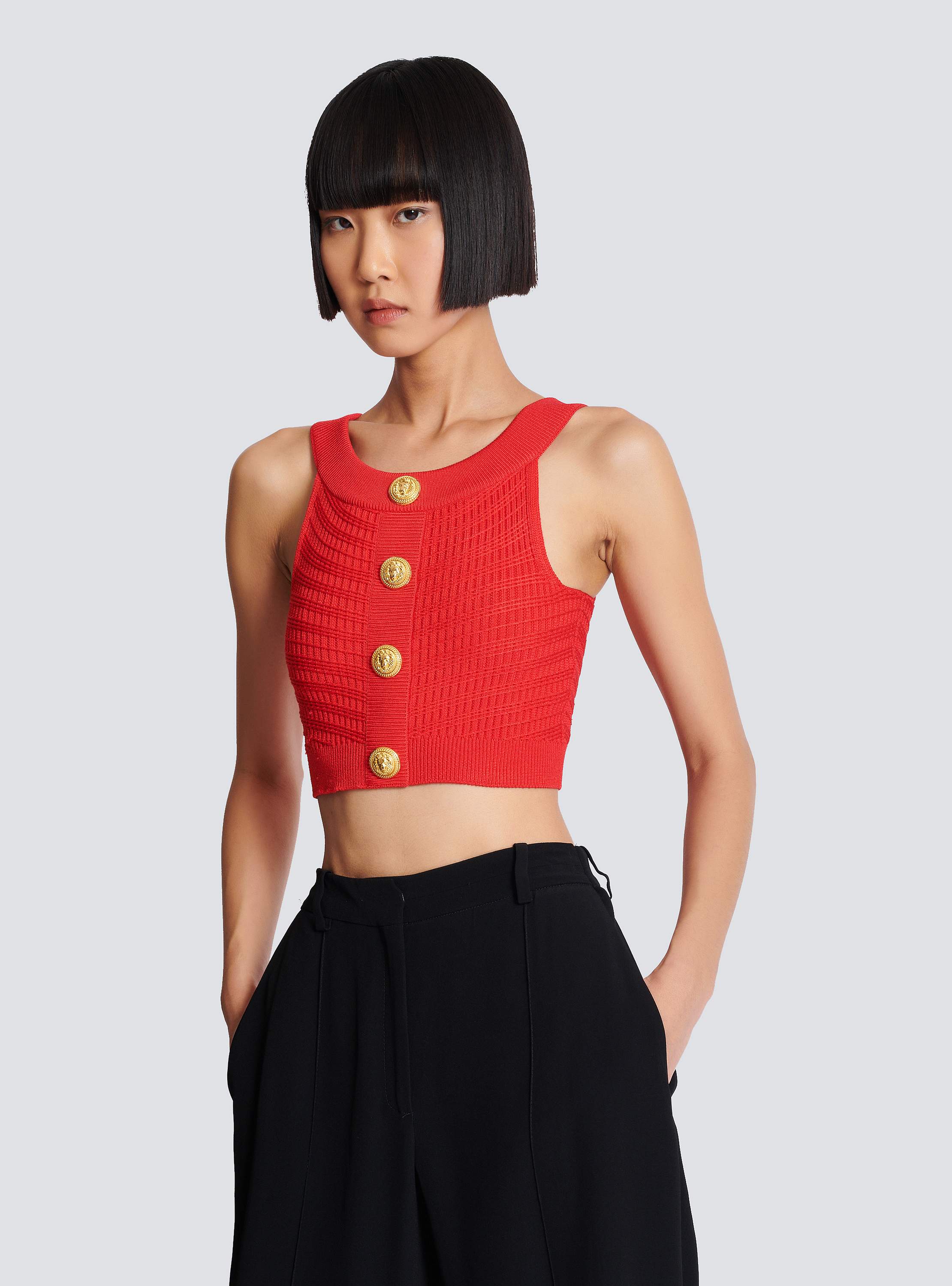 Cropped buttoned knit top