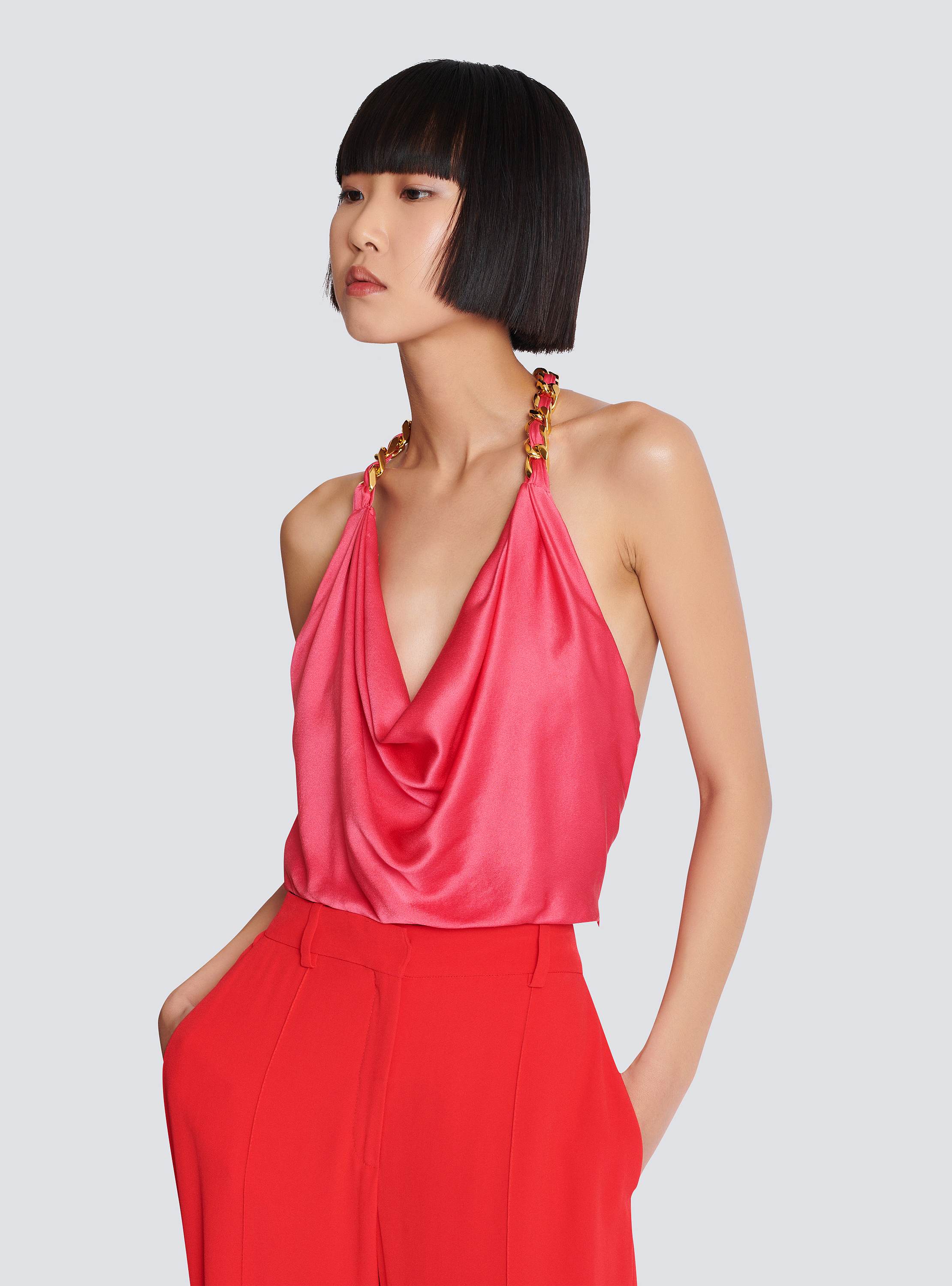 Draped silk halterneck top pink pink - Women | BALMAIN