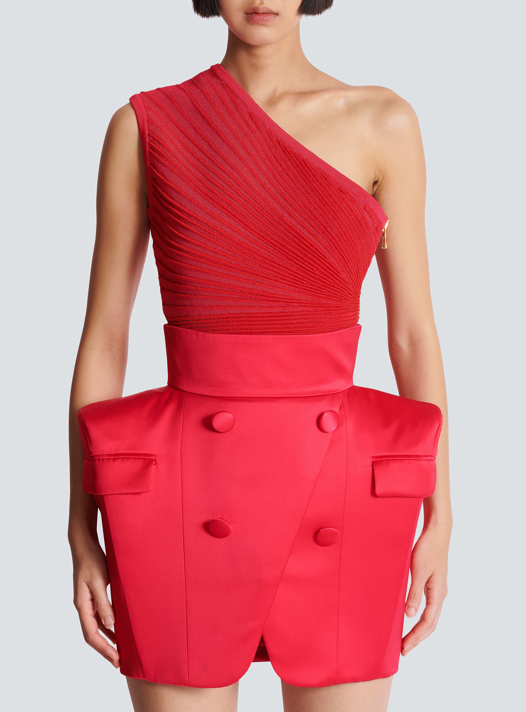 One-shoulder flechage knit cropped top