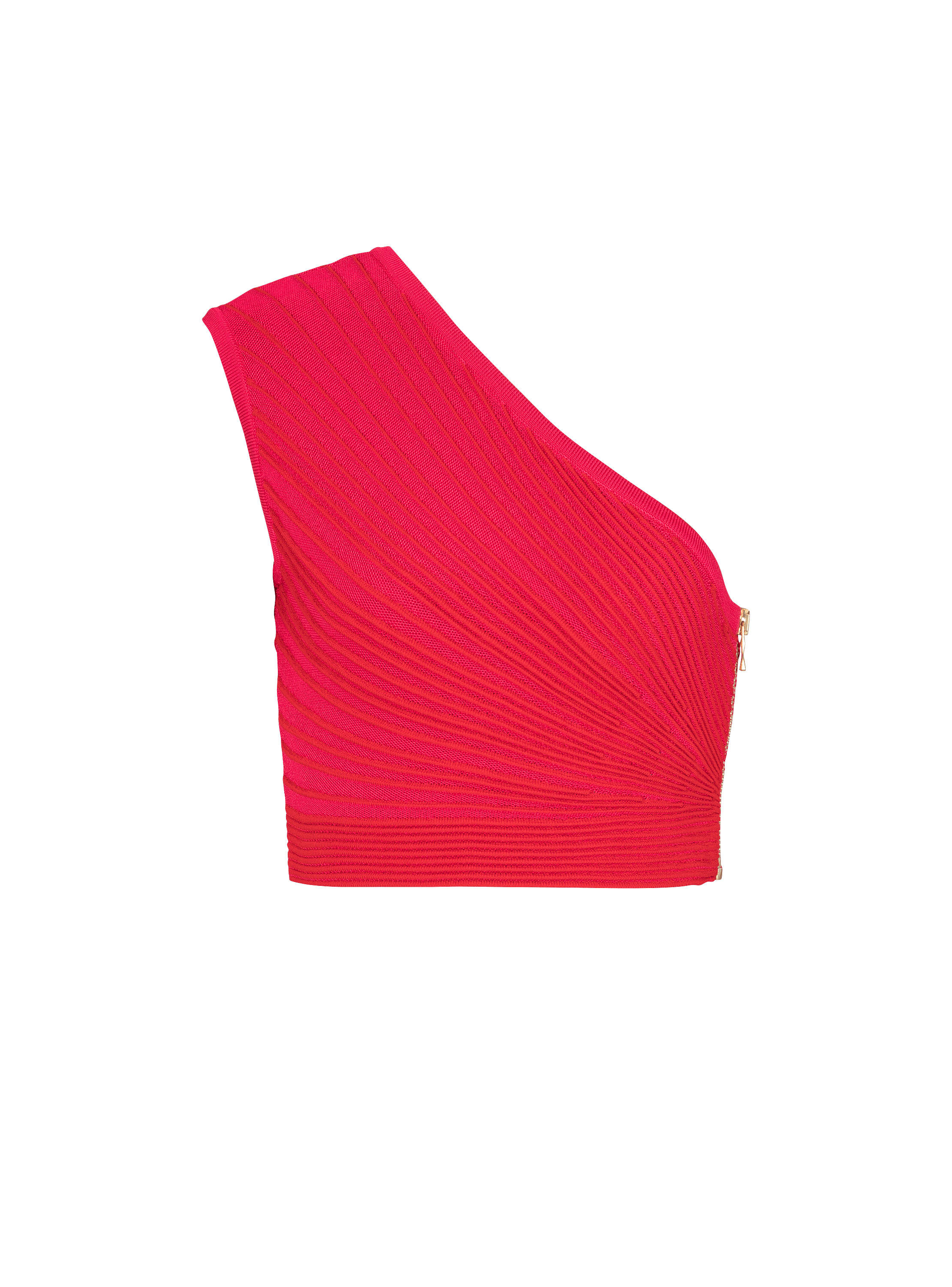 One-shoulder flechage knit cropped top