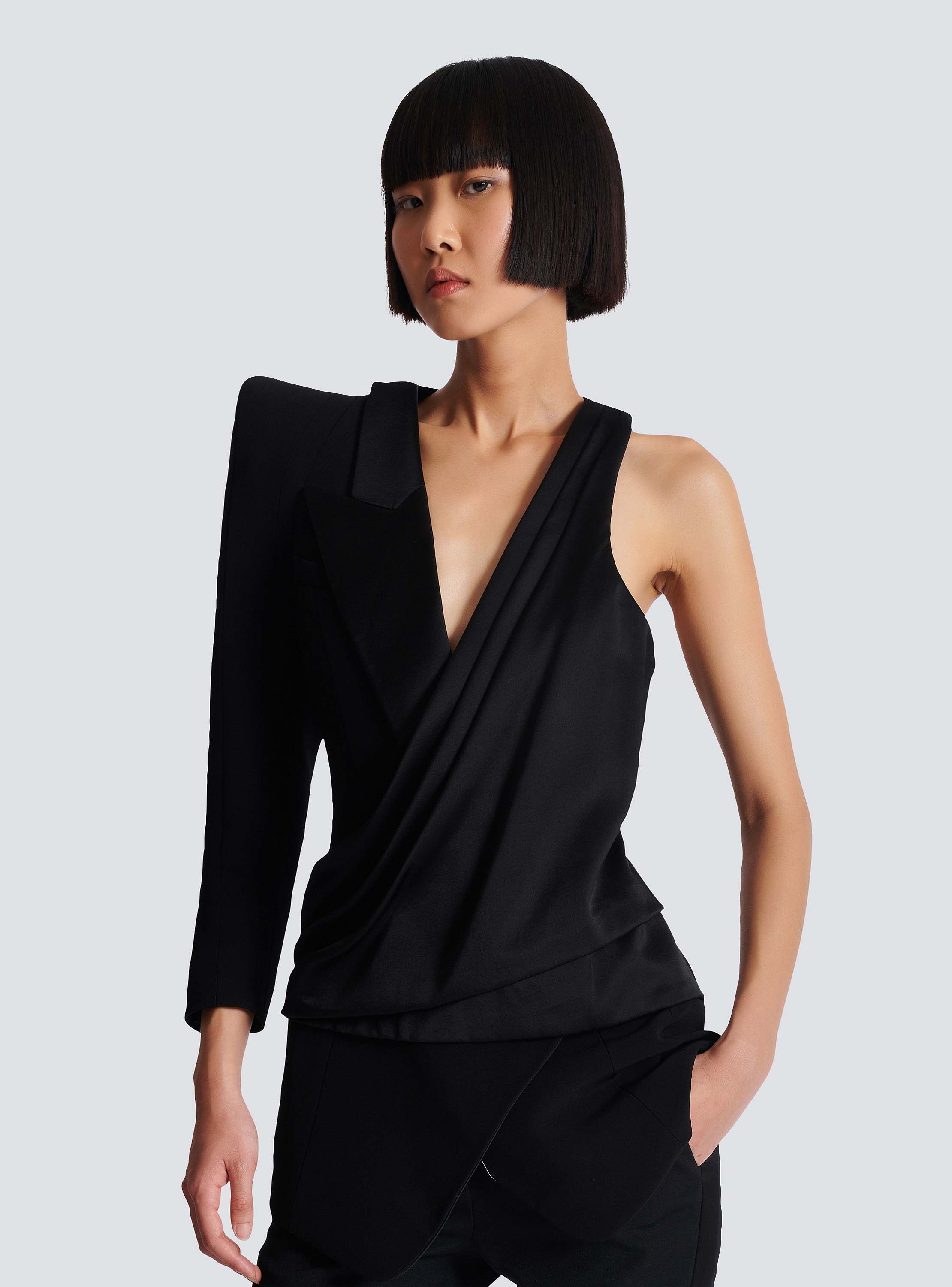 Asymmetric jacket with structured shoulder - Women | BALMAIN