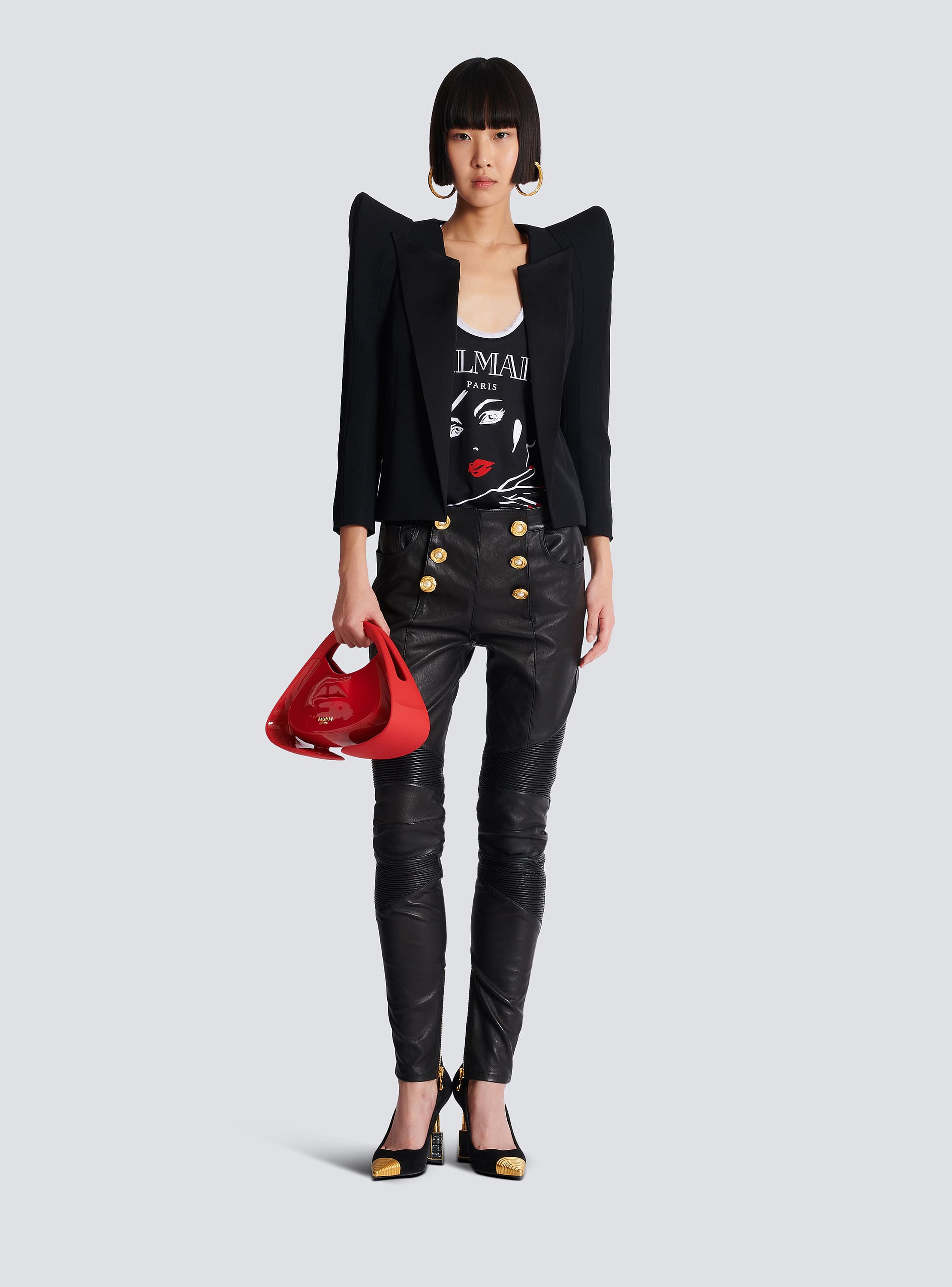 Flocked relaxed tank top with Balmain Beauty print black