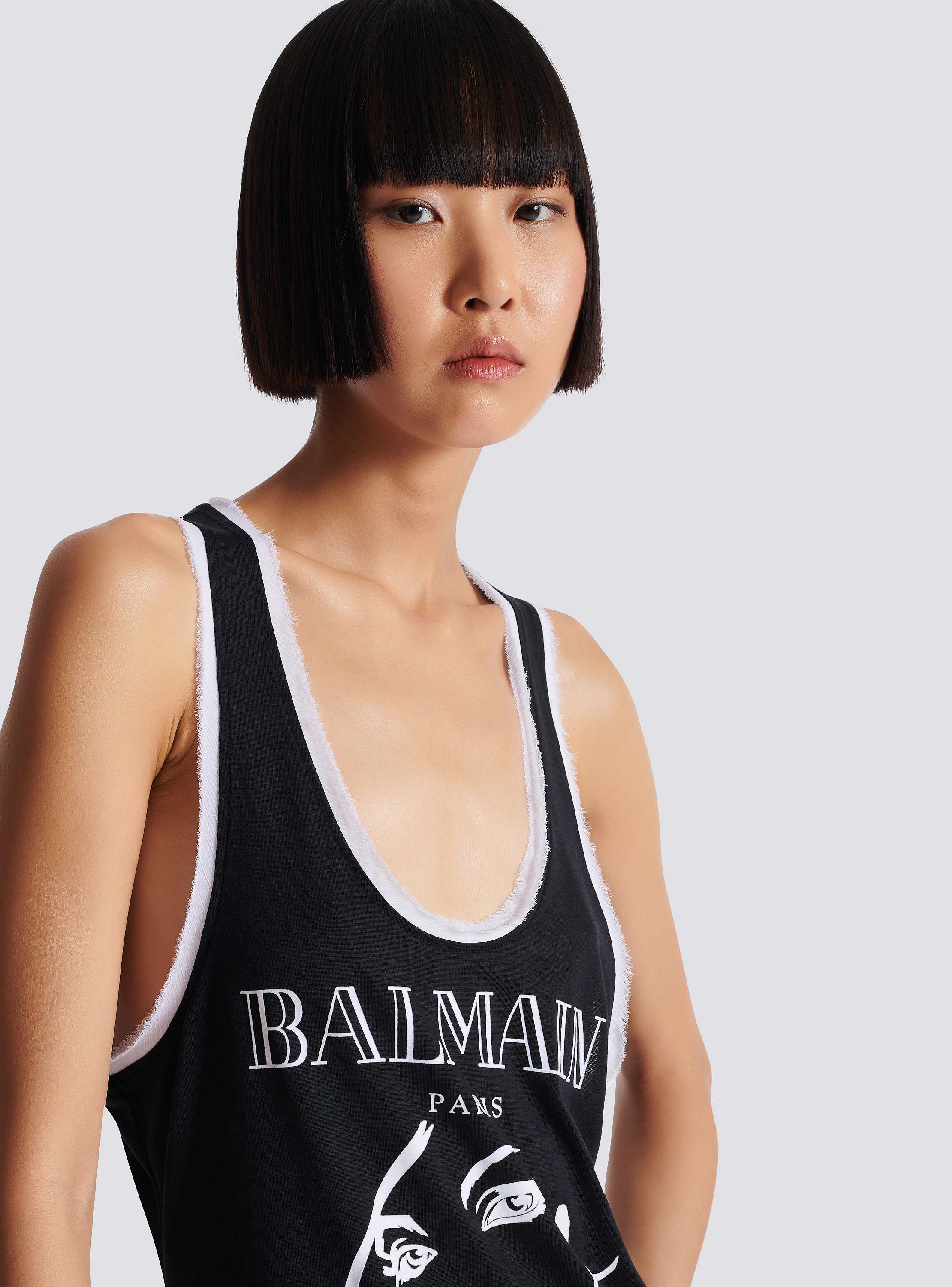 Flocked relaxed tank top with Balmain Beauty print - Women