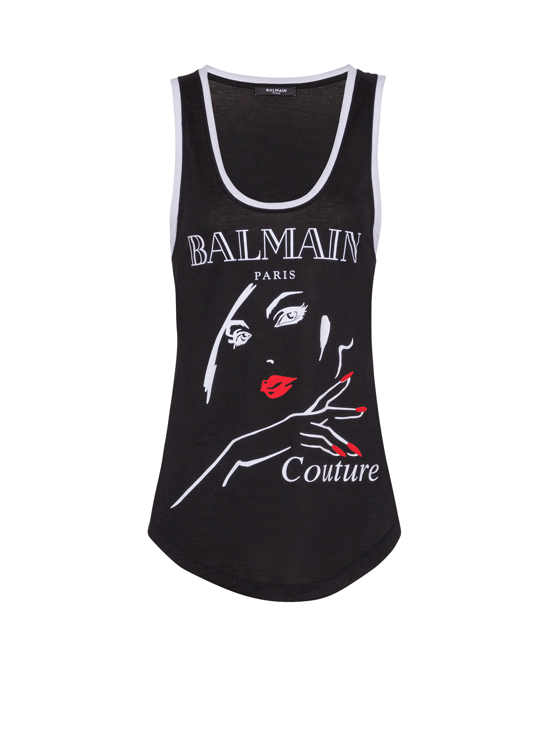 Flocked relaxed tank top with Balmain Beauty print