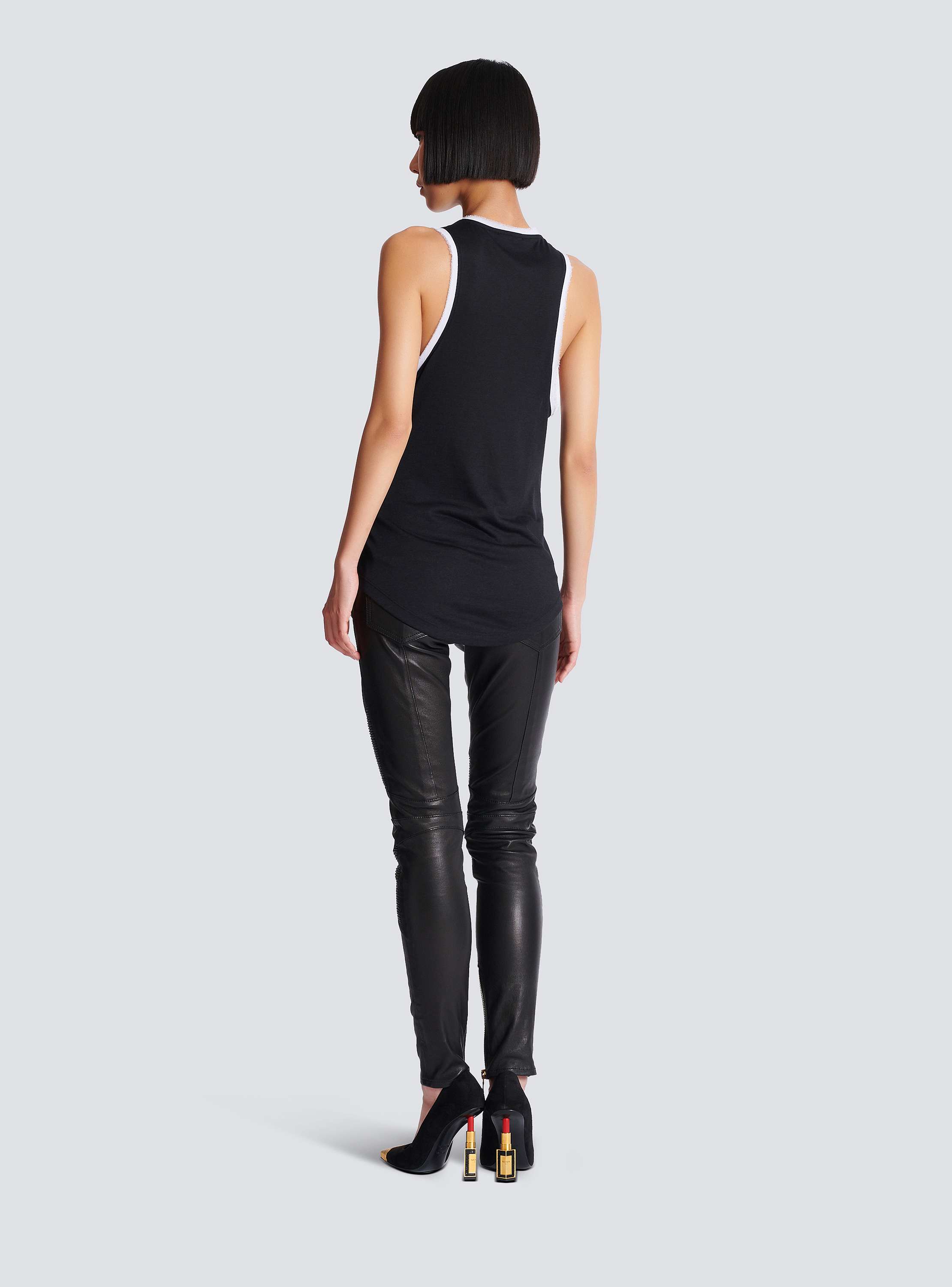 Flocked relaxed tank top with Balmain Beauty print black