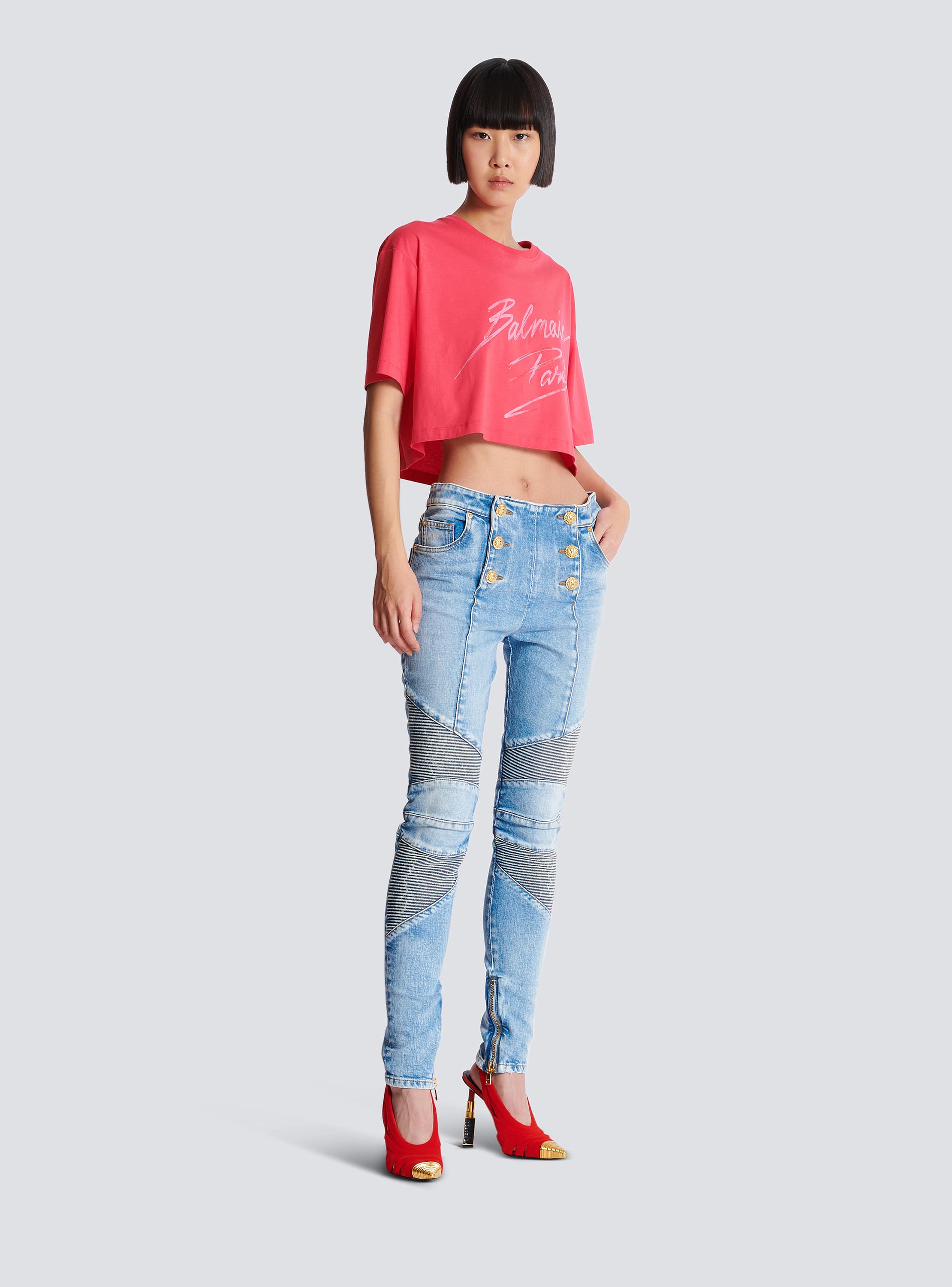 Balmain baseball cropped t-shirt