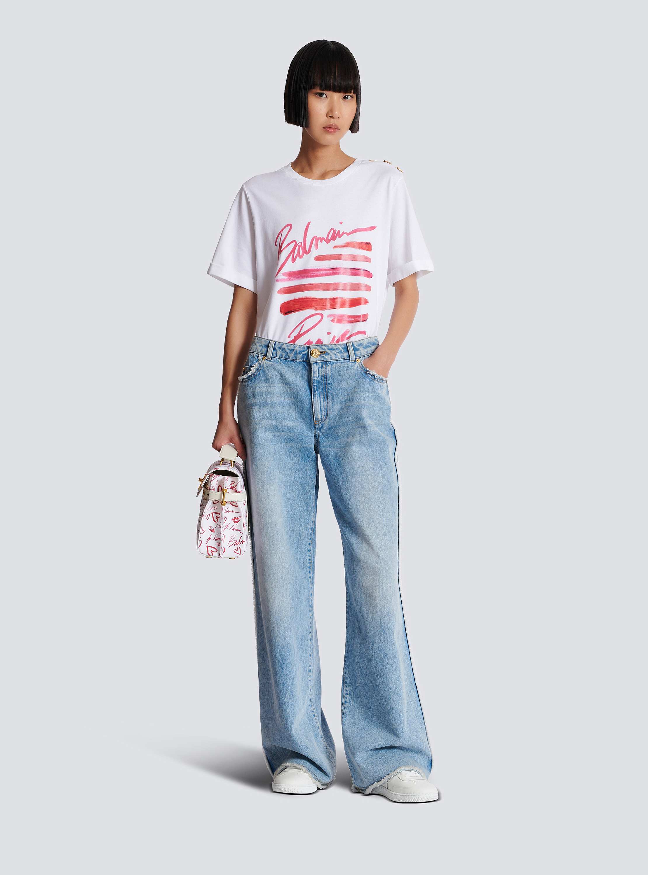 Tシャツ・カットソー BALMAIN EF0EF135GE91 Shirts T-shirts And Polos White T-shirt with Balmain Lipstick print white white - Women