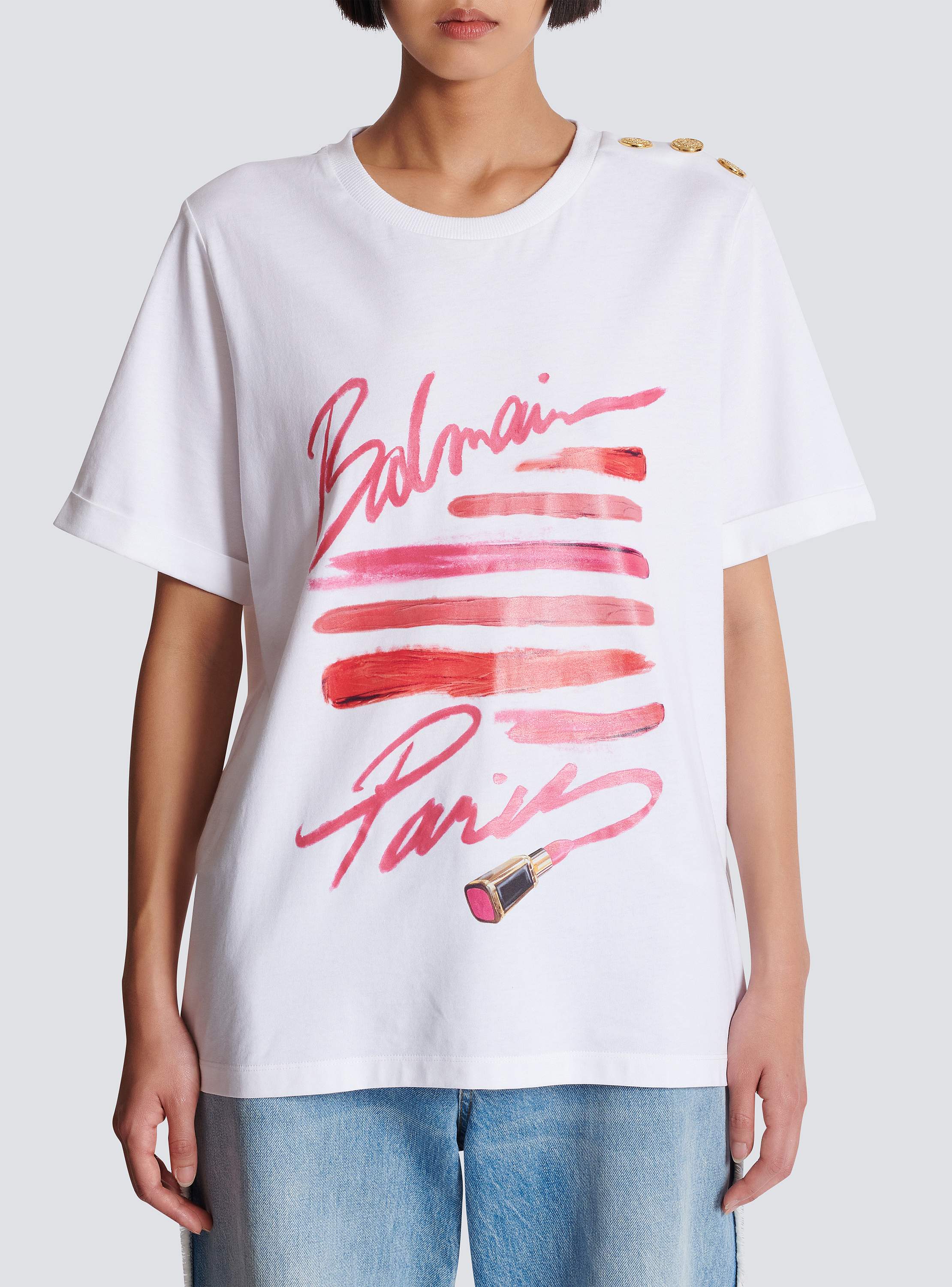 【関税込み】Balmain ホワイト Kiss Print Tシャツ Balmain Kiss プリント Tシャツ | ホワイト | FARFETCH JP